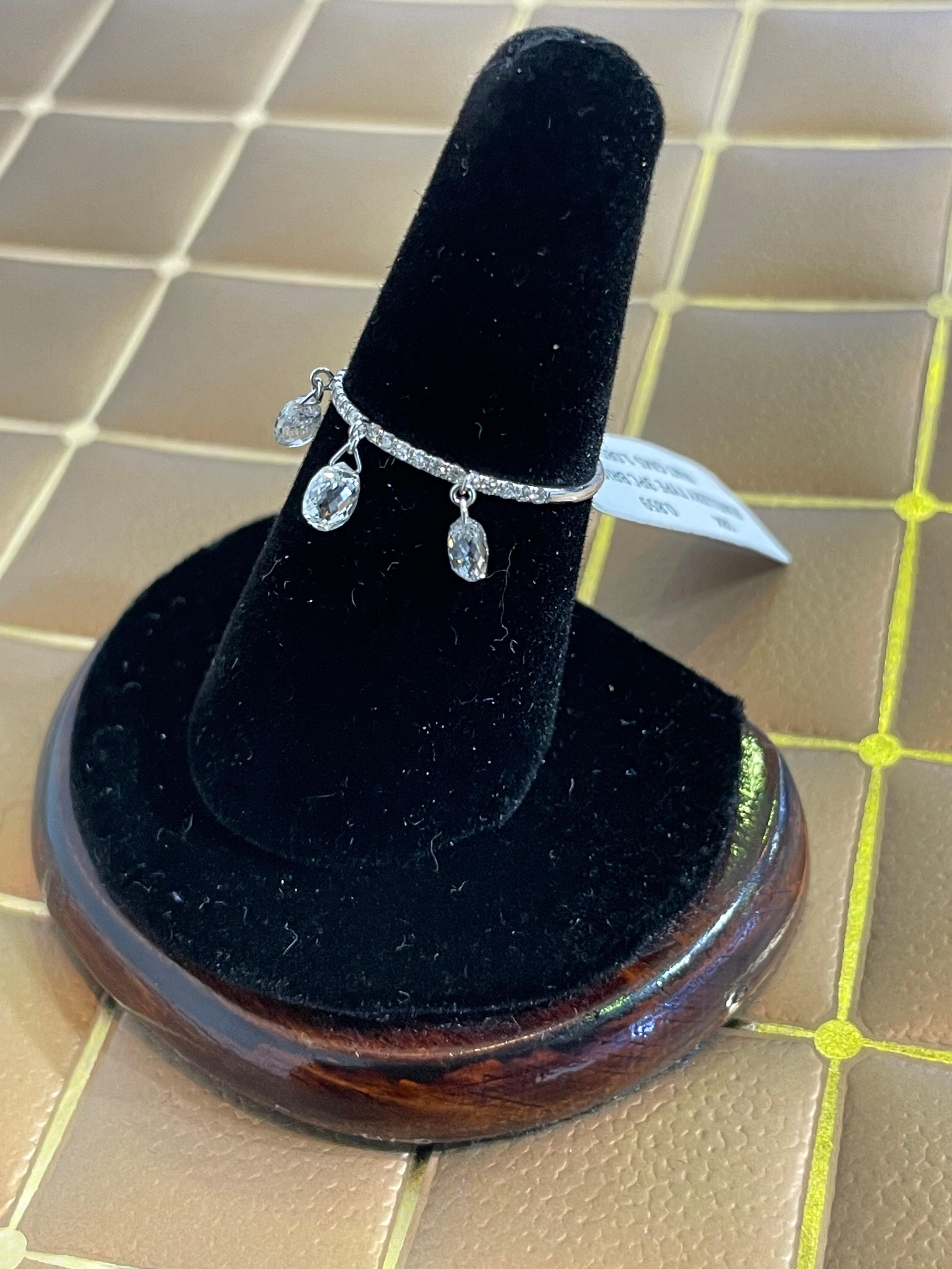 PANIM Briolette Diamond 18K White Gold Dangling Ring In New Condition For Sale In Tsim Sha Tsui, Hong Kong