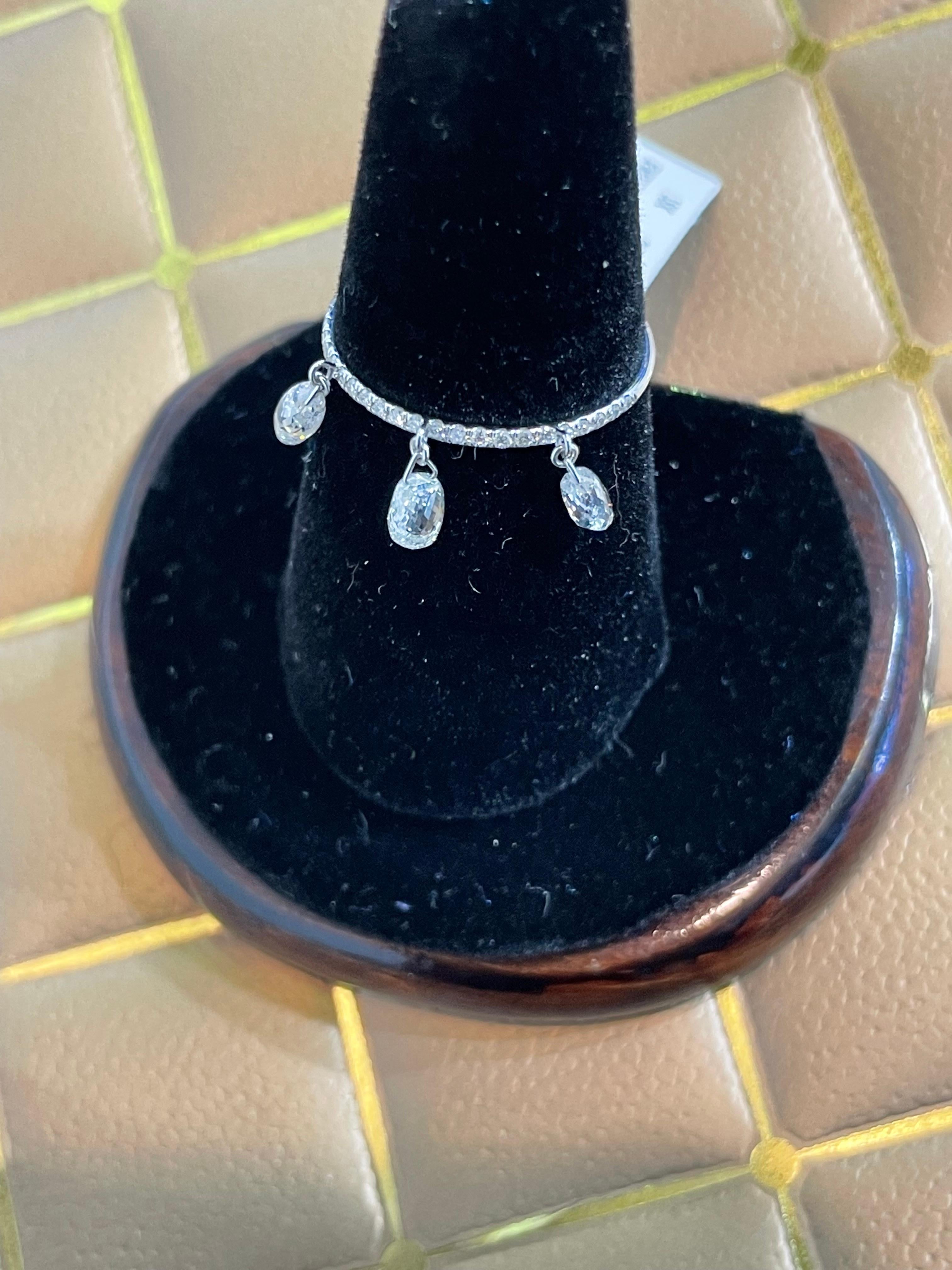 Women's PANIM Briolette Diamond 18K White Gold Dangling Ring For Sale