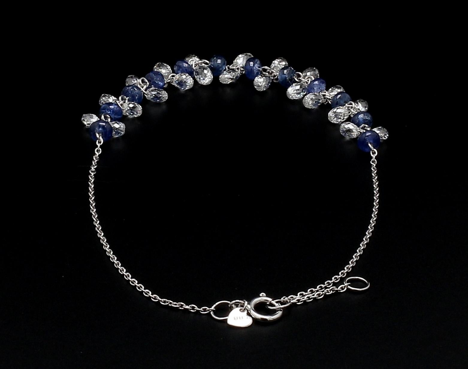 Panim Briolette Diamond and Sapphire 18K White Gold Dangling Bracelet In New Condition For Sale In Tsim Sha Tsui, Hong Kong