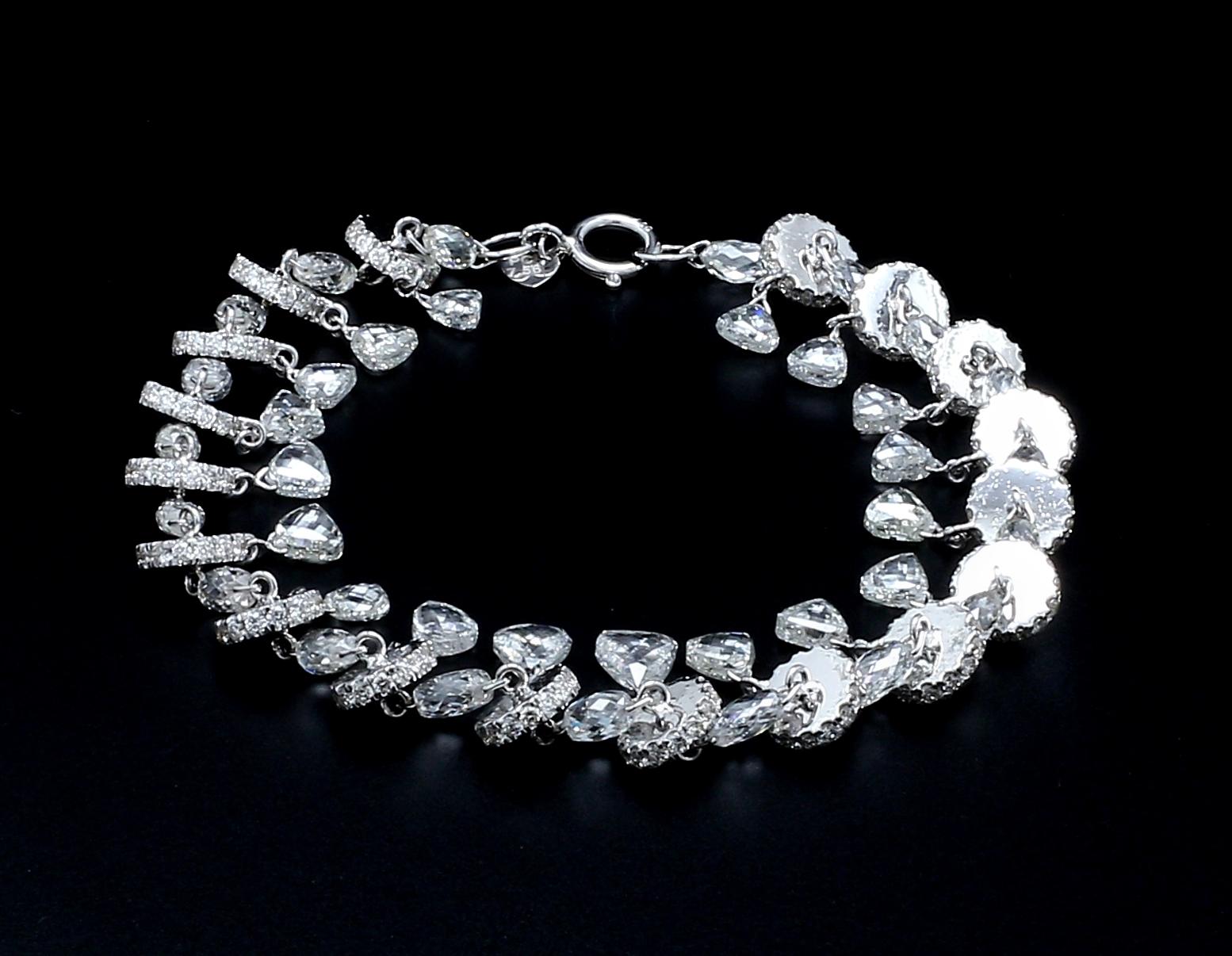 PANIM Briolette&Taviz Diamantarmband aus 18 Karat Weißgold (Edwardian) im Angebot