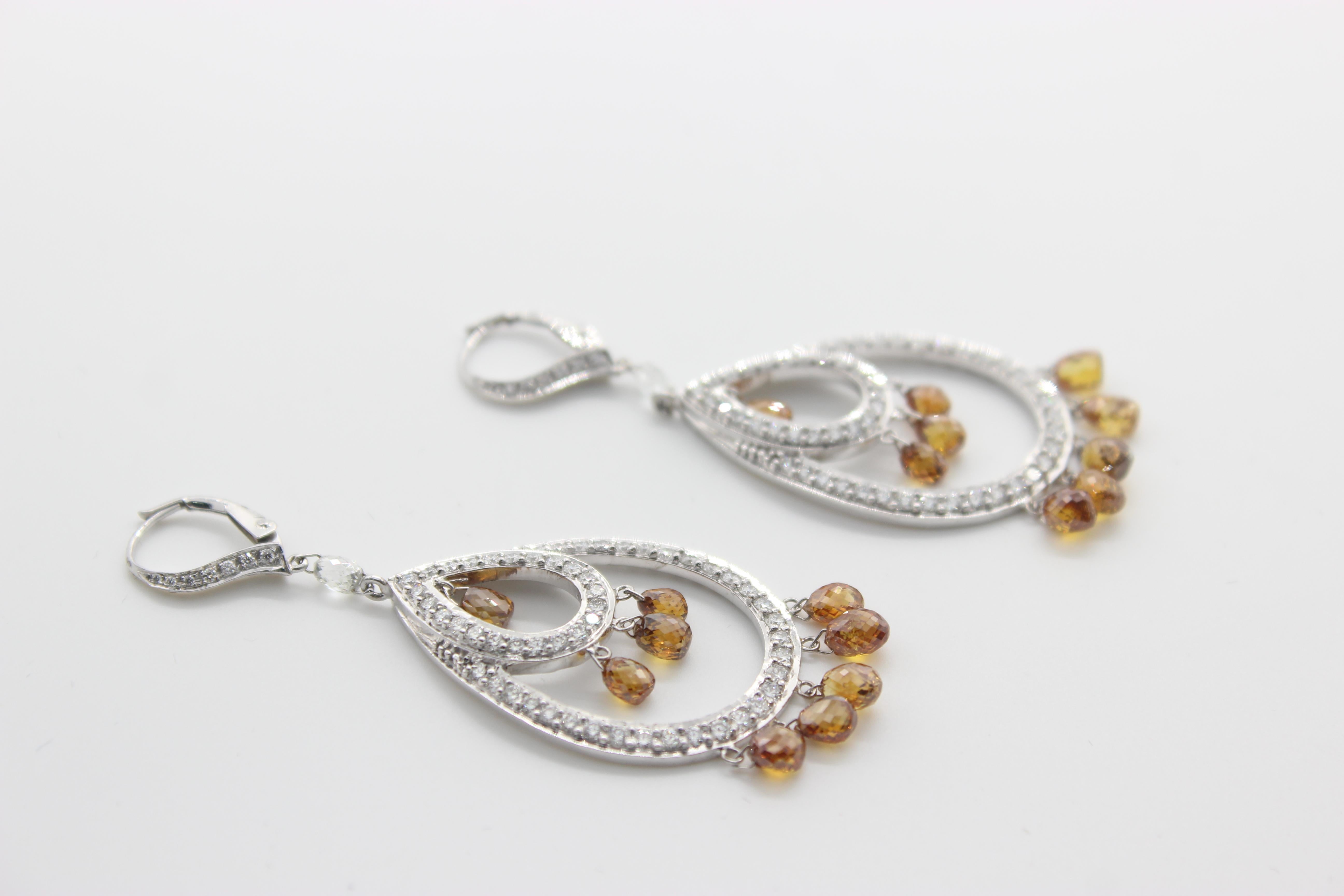 Women's PANIM Champage Briolettes Diamond Dangler Earrings 18 Karat White Gold For Sale