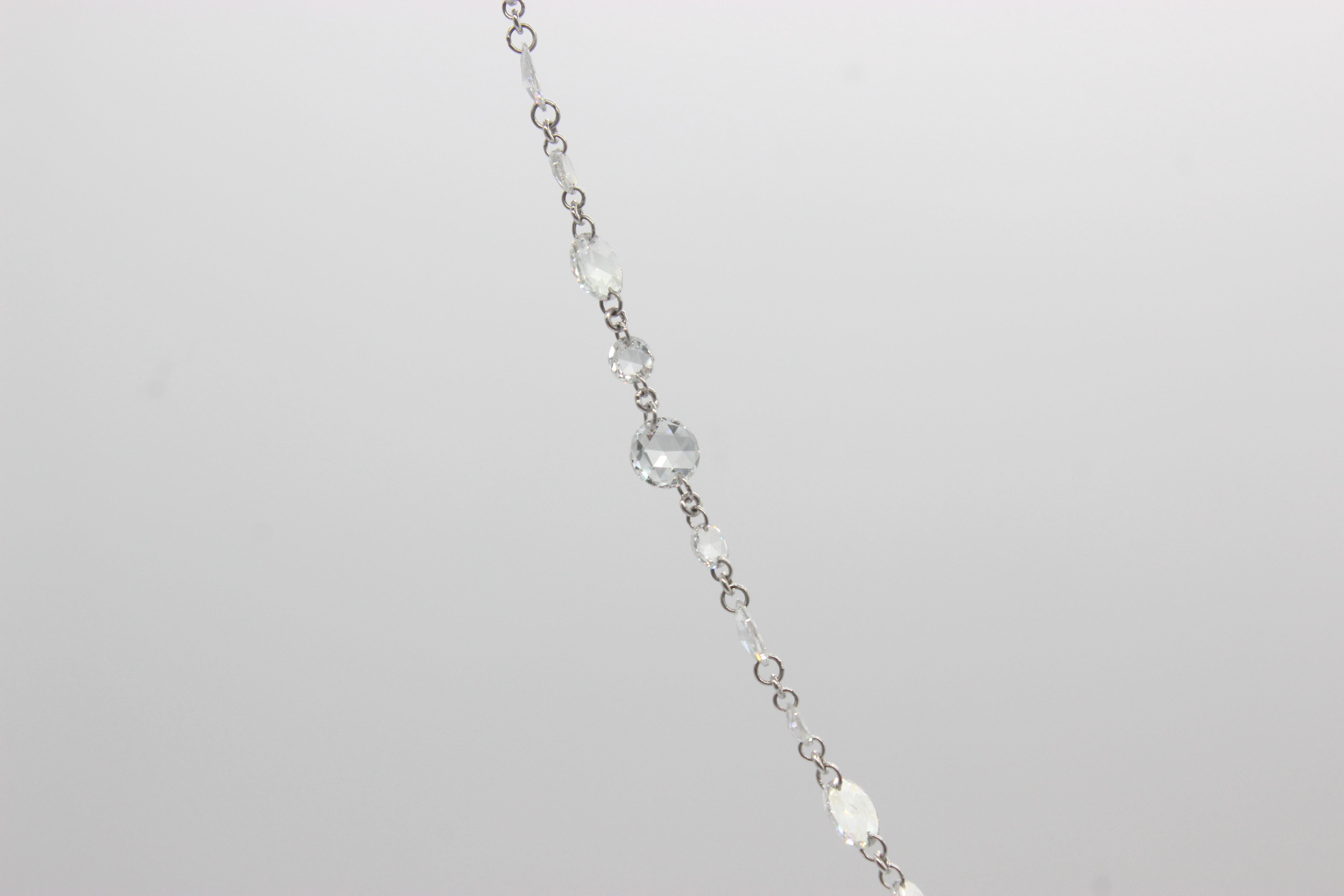 PANIM Collier classique à maillons ras du cou en or blanc 18 carats avec diamants taille rose en vente 4