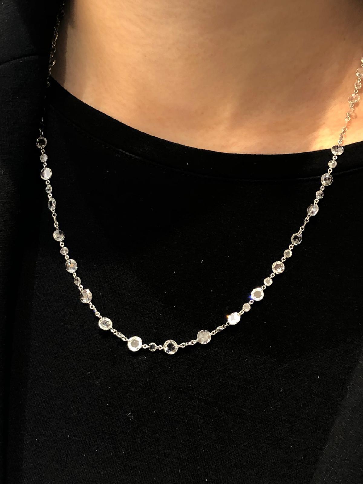 PANIM Classic Diamond Rosecut 18k White Gold Choker Link Necklace For Sale 7