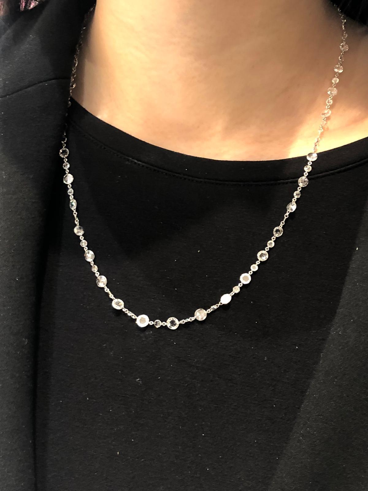 PANIM Classic Diamond Rosecut 18k White Gold Choker Link Necklace For Sale 8