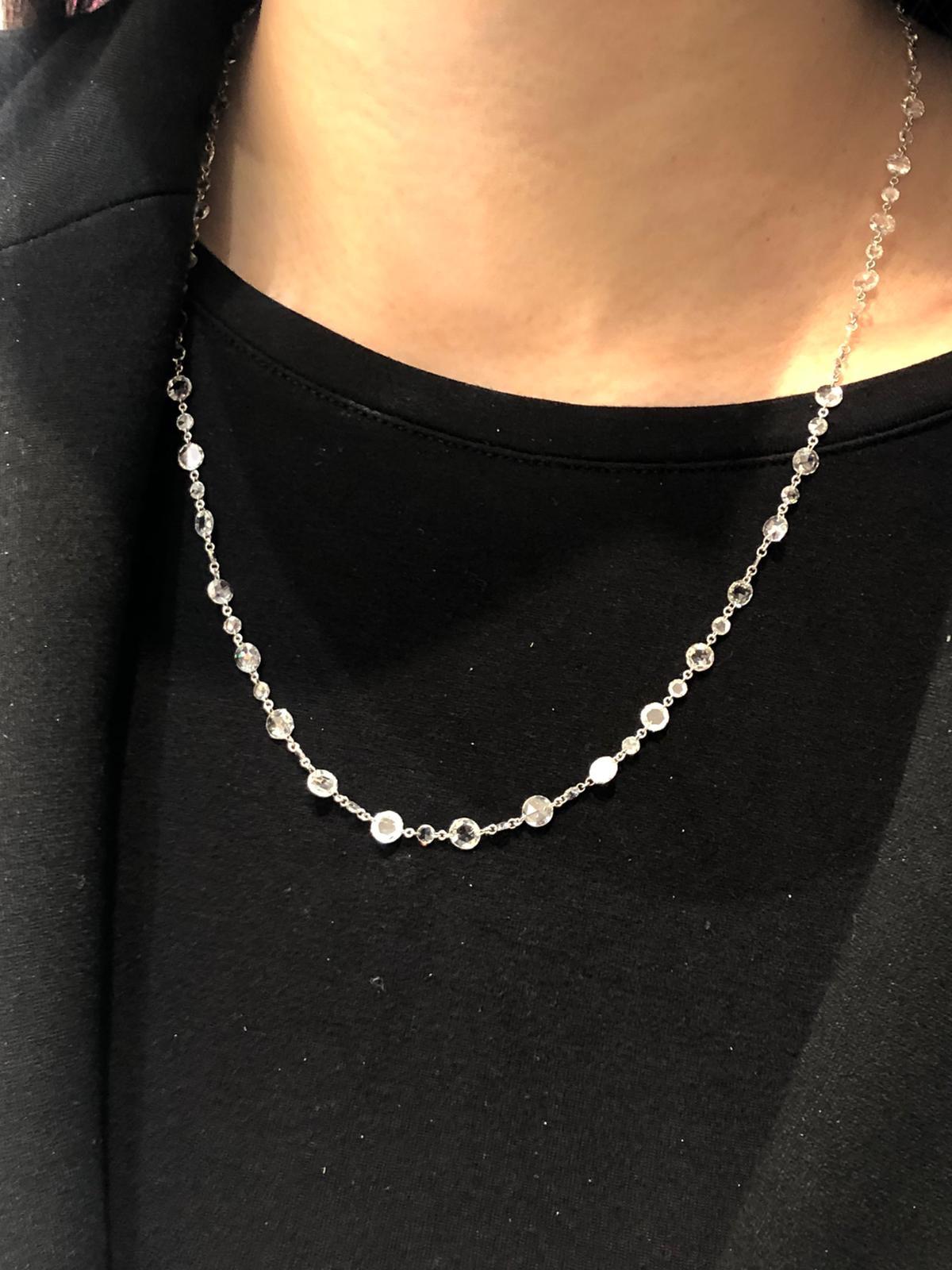 PANIM Classic Diamond Rosecut 18k White Gold Choker Link Necklace For Sale 9