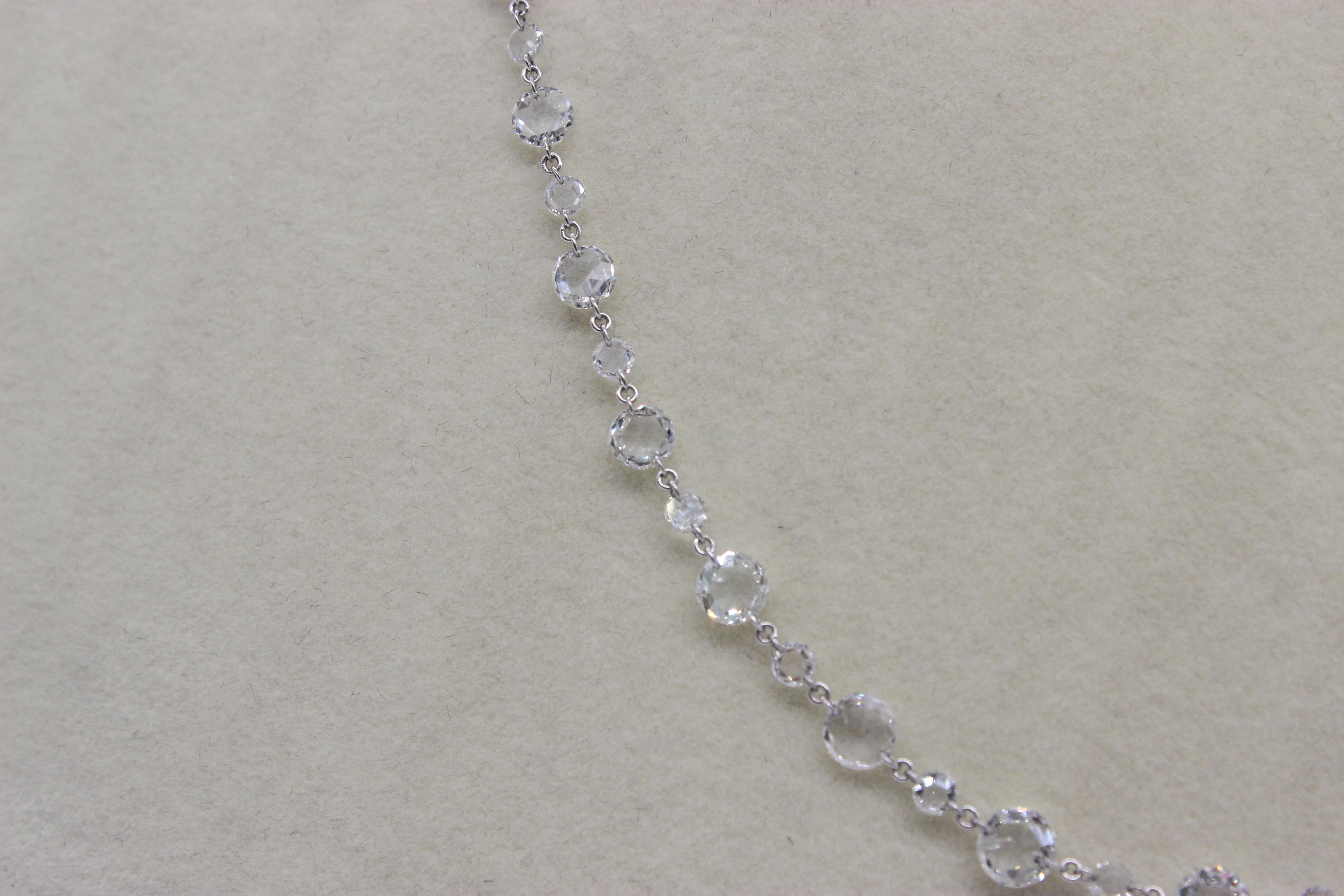 Modern PANIM Classic Diamond Rosecut 18k White Gold Choker Link Necklace For Sale