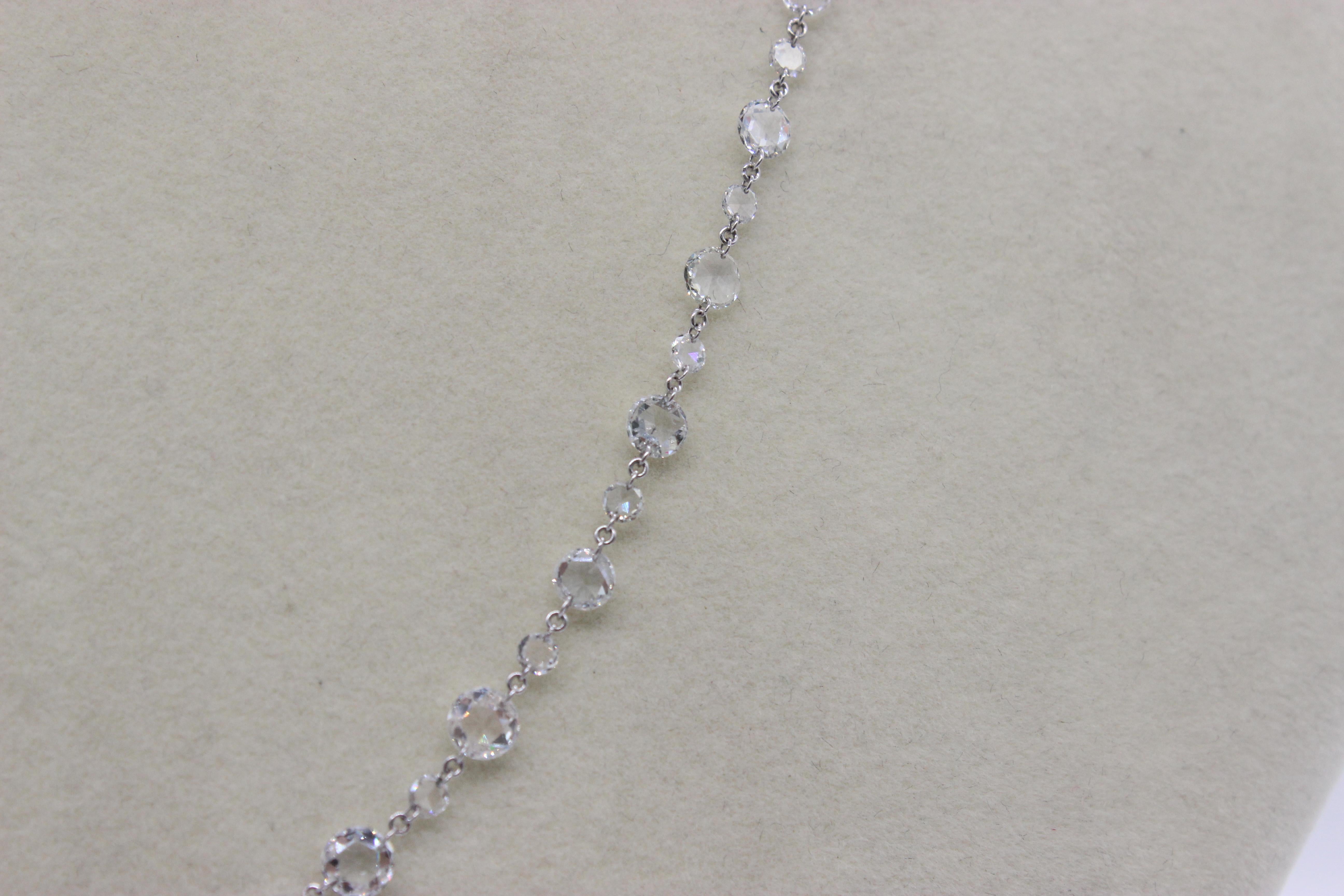 Rose Cut PANIM Classic Diamond Rosecut 18k White Gold Choker Link Necklace For Sale