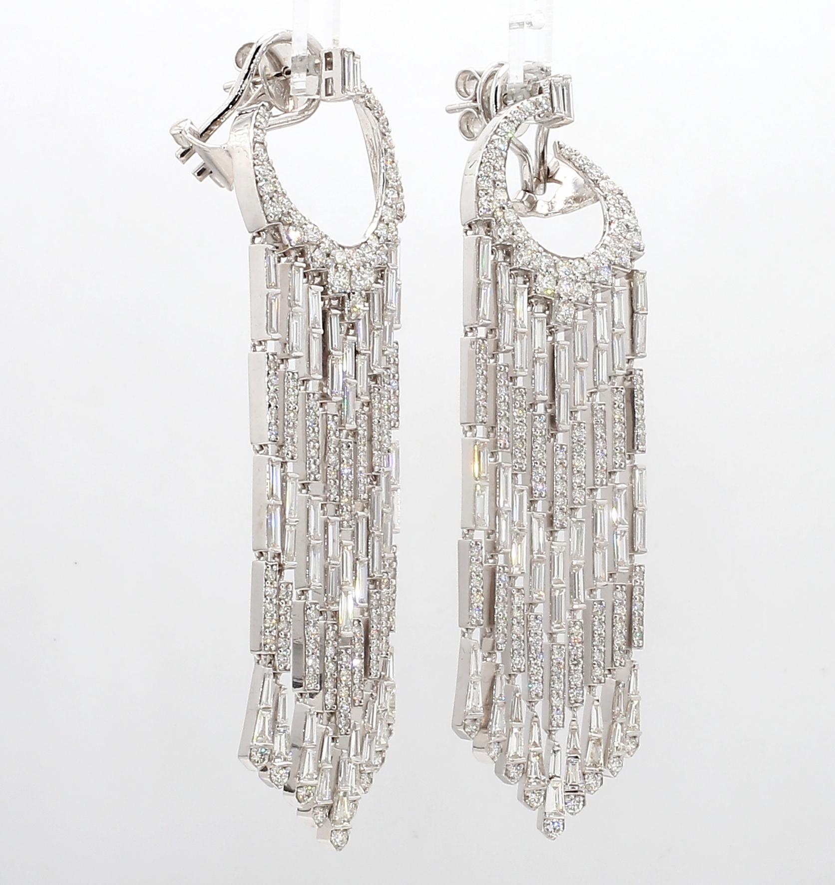 PANIM Diamond Baguette Waterfall Earrings set in 18K White Gold For Sale 2