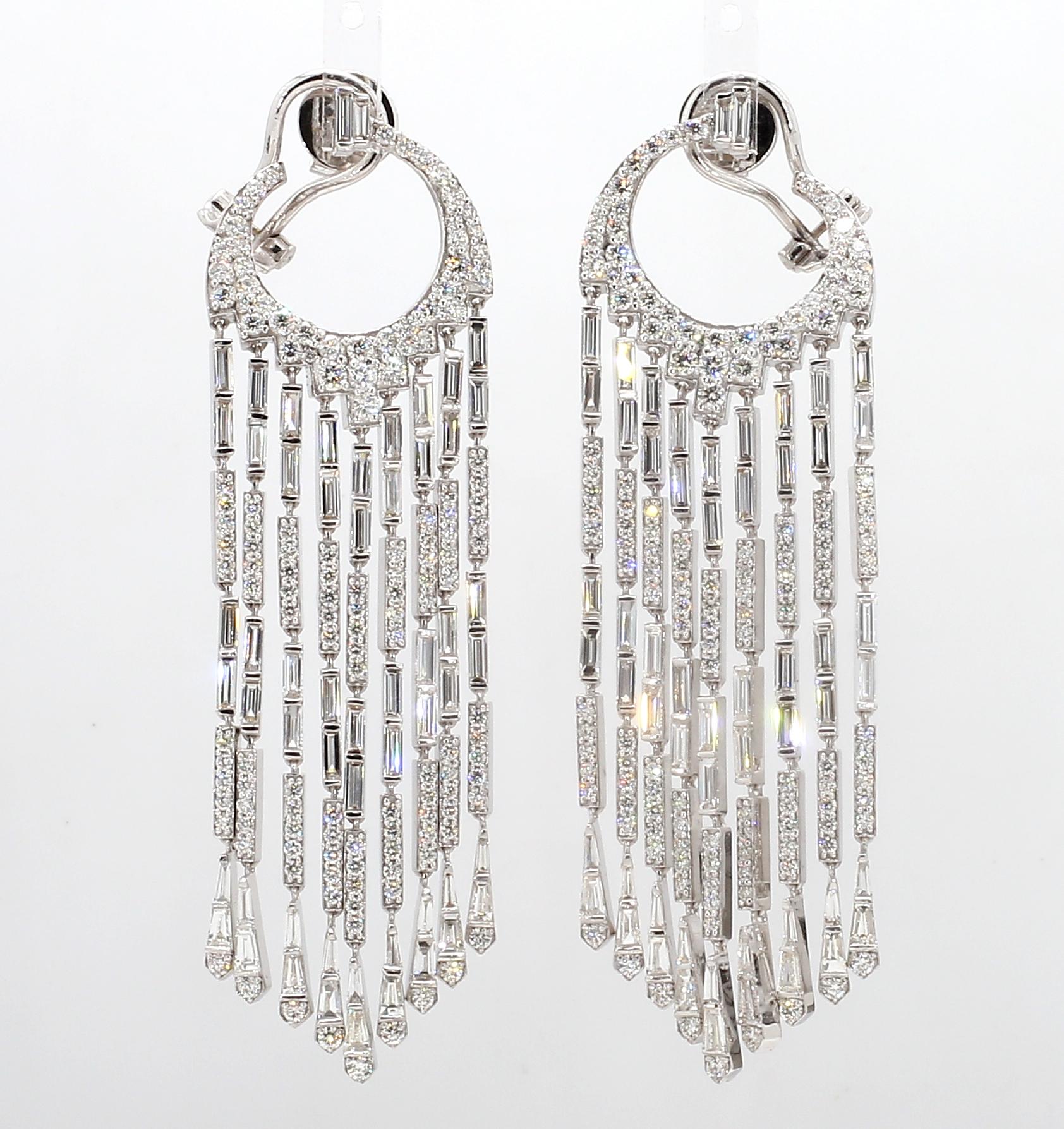 PANIM Diamond Baguette Waterfall Earrings set in 18K White Gold For Sale 3