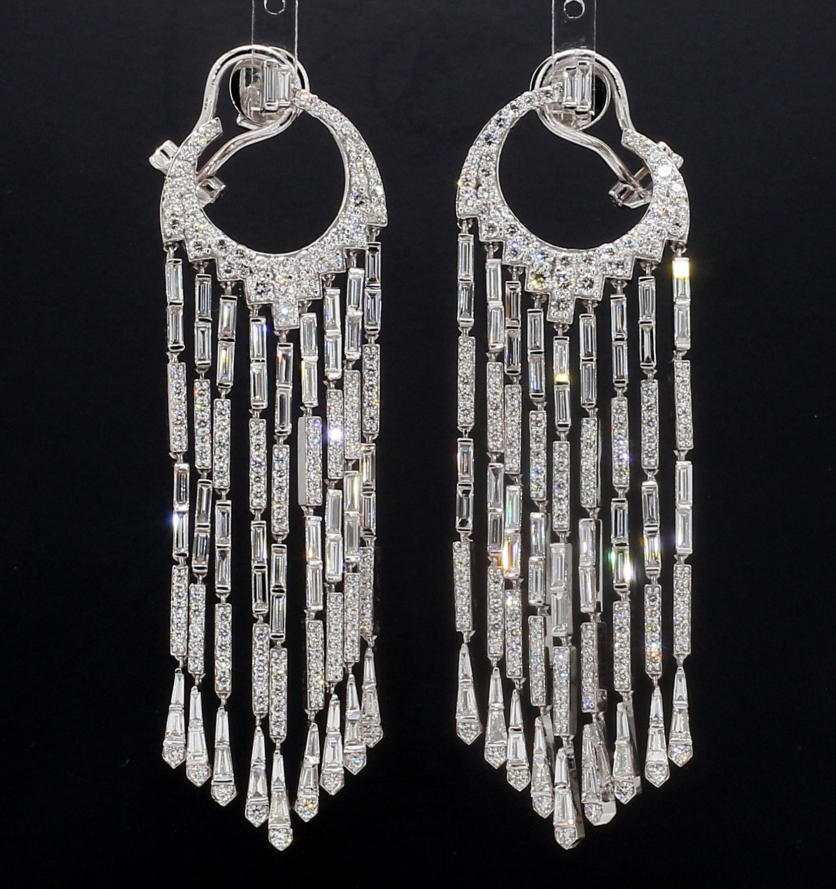 PANIM Diamond Baguette Waterfall Earrings set in 18K White Gold For Sale 4