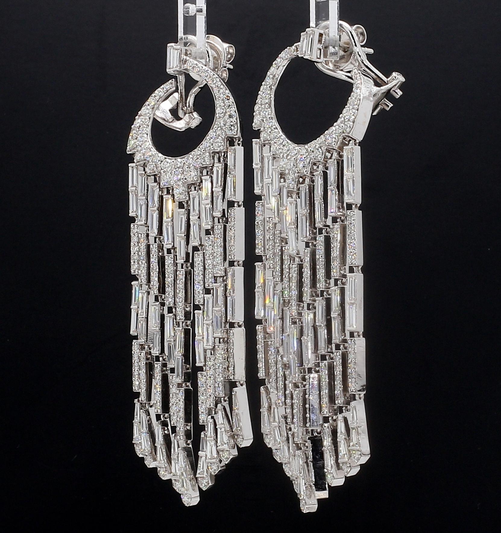 PANIM Diamond Baguette Waterfall Earrings set in 18K White Gold For Sale 5