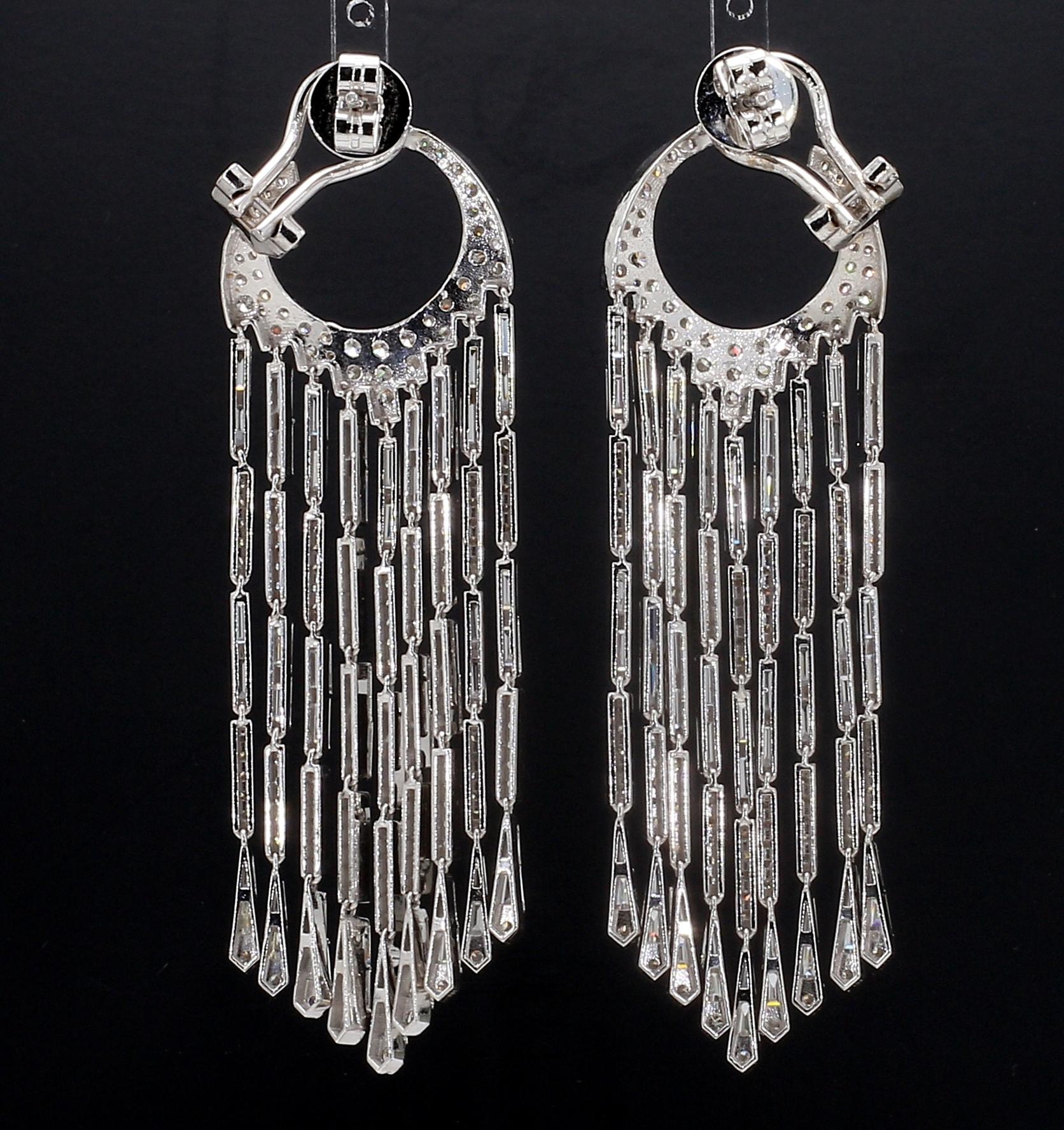 PANIM Diamond Baguette Waterfall Earrings set in 18K White Gold For Sale 7