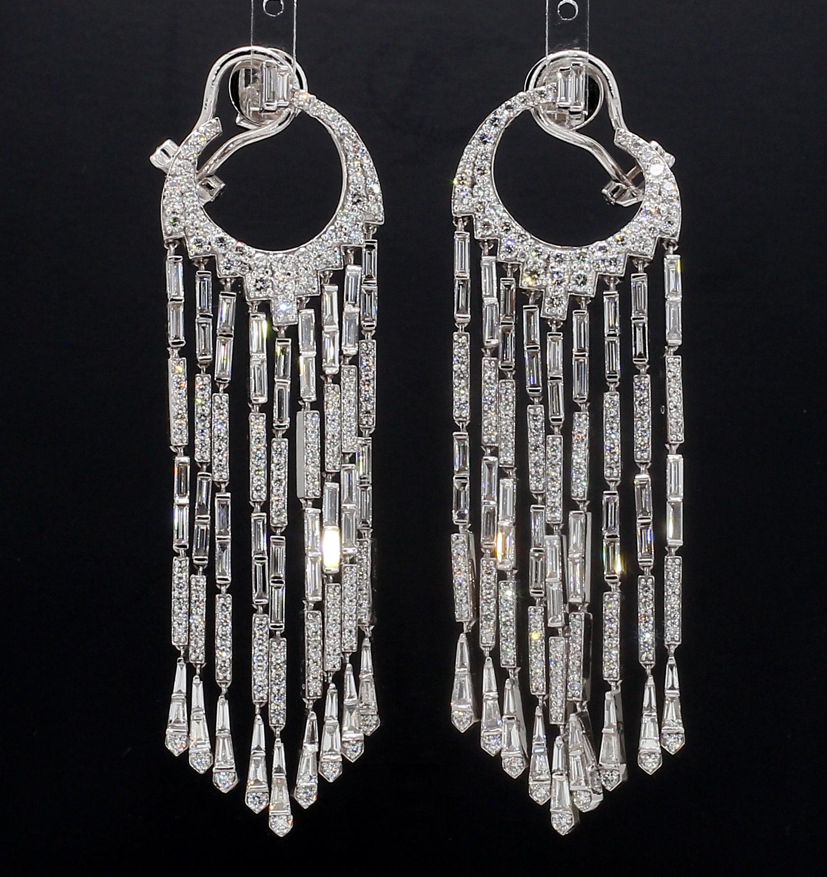 PANIM Diamond Baguette Waterfall Earrings set in 18K White Gold For Sale 10