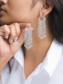 PANIM Diamond Baguette Waterfall Earrings set in 18K White Gold