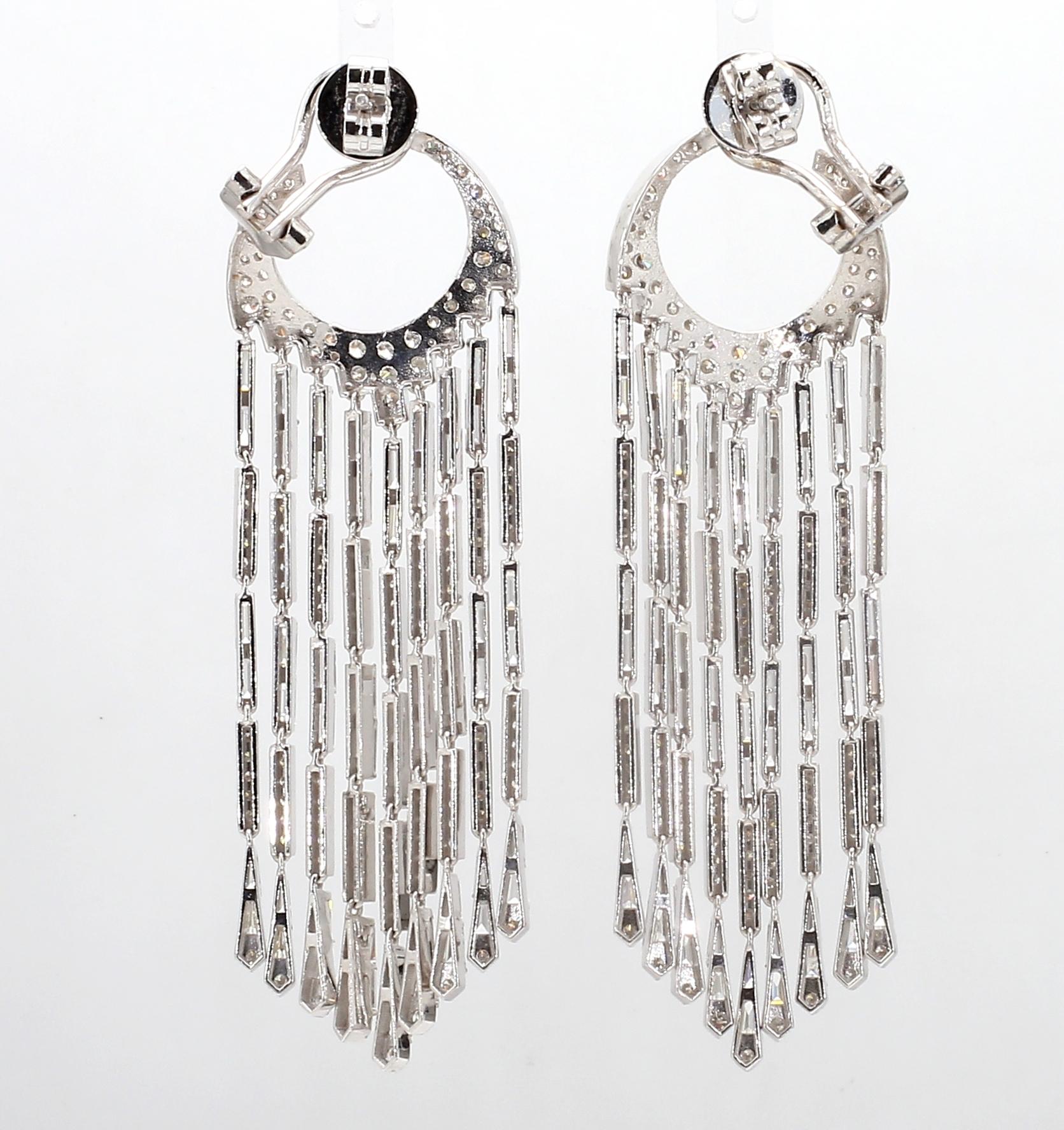 Women's PANIM Diamond Baguette Waterfall Earrings set in 18K White Gold For Sale