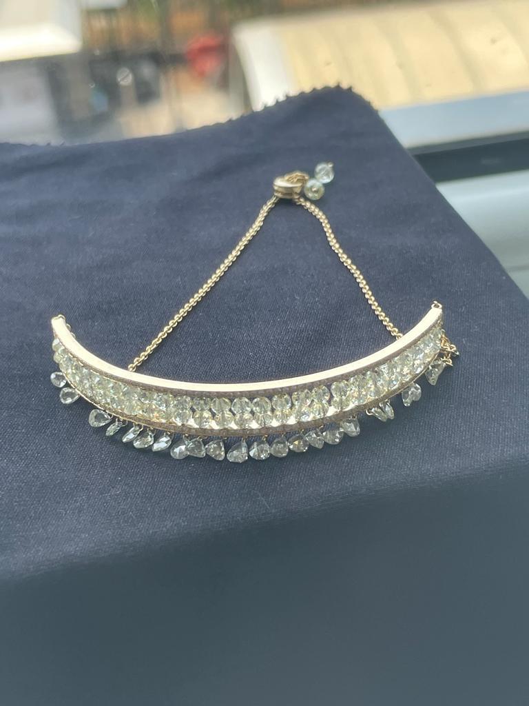 Women's PANIM Diamond Beads & Rosecut Bracelet in 18 Karat Yellow Gold For Sale