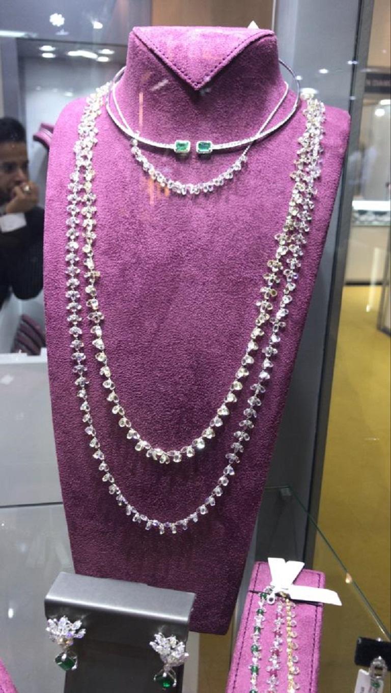 Modern PANIM  Diamond Briolette 100 cts Floral link 18k White Gold Necklace For Sale