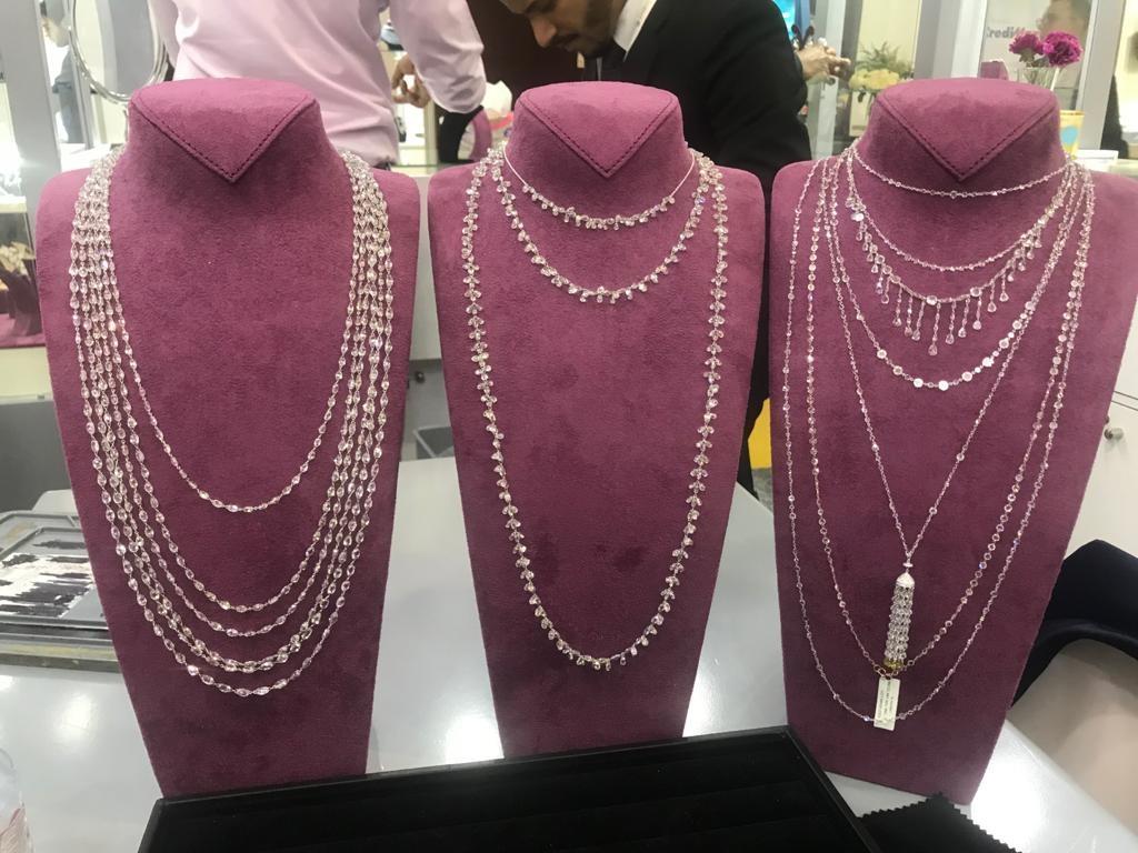 Briolette Cut PANIM  Diamond Briolette 100 cts Floral link 18k White Gold Necklace For Sale
