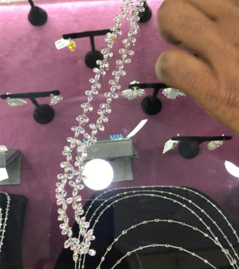 PANIM  Diamond Briolette 100 cts Floral link 18k White Gold Necklace In New Condition For Sale In Tsim Sha Tsui, Hong Kong