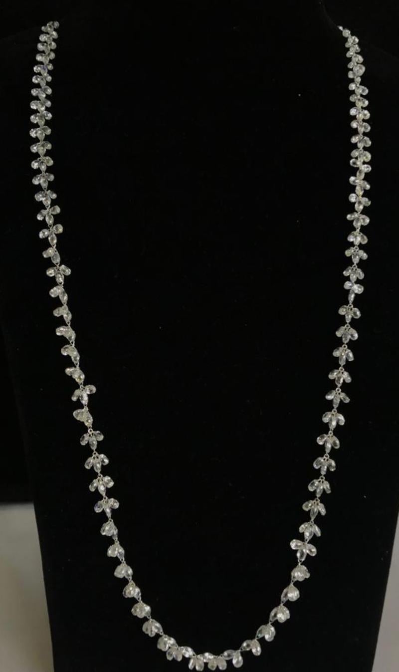 Women's PANIM  Diamond Briolette 100 cts Floral link 18k White Gold Necklace For Sale
