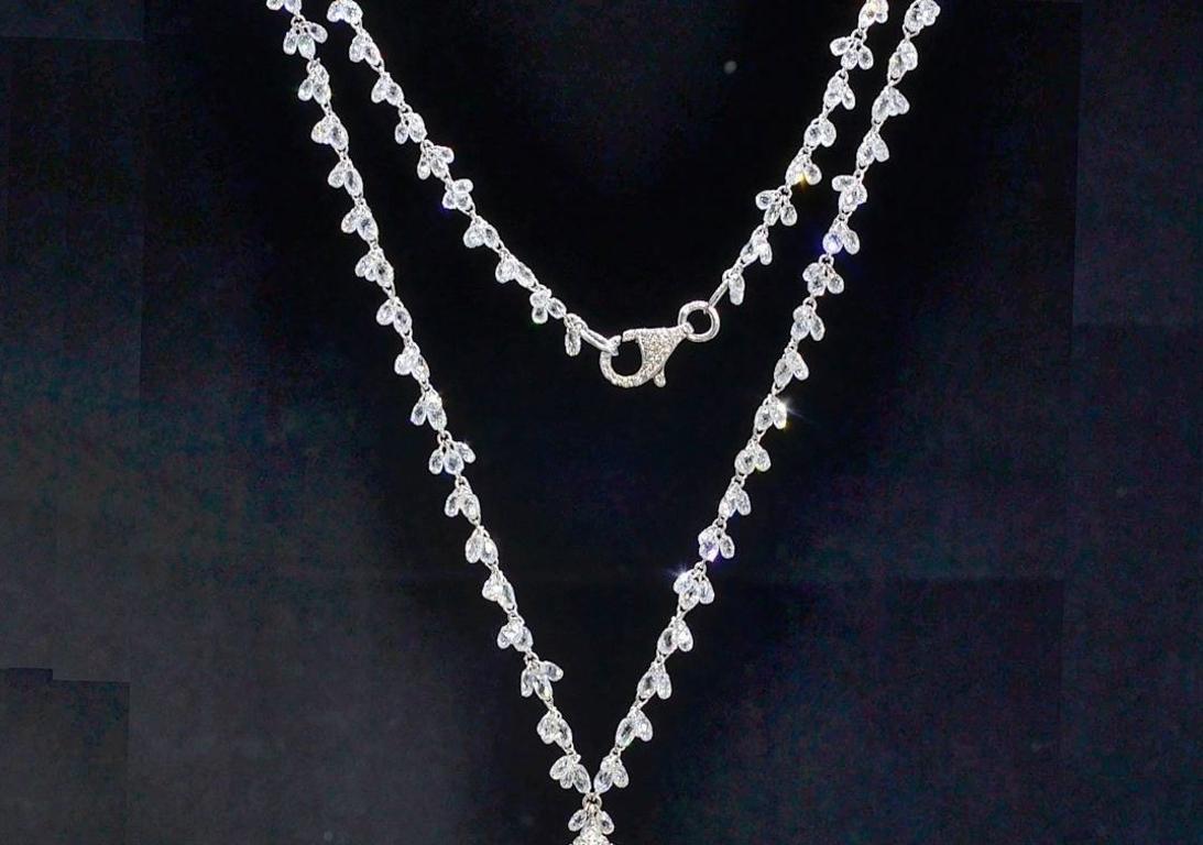 PANIM  Diamond Briolette 100 cts Floral link 18k White Gold Necklace For Sale 1