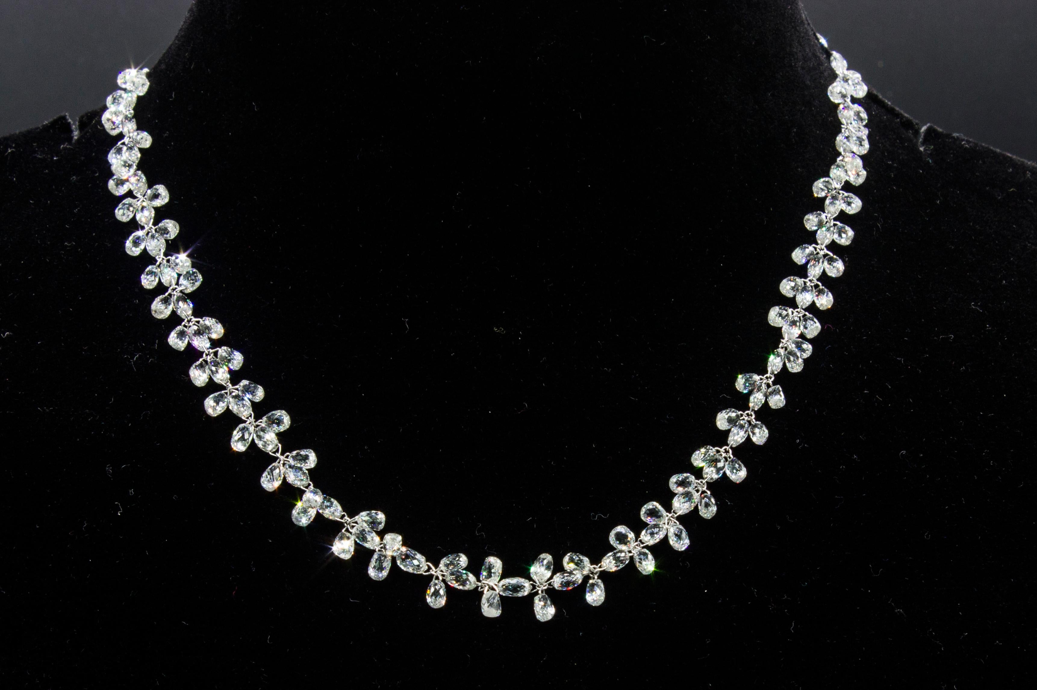 PANIM  Diamond Briolette 100 cts Floral link 18k White Gold Necklace For Sale 2
