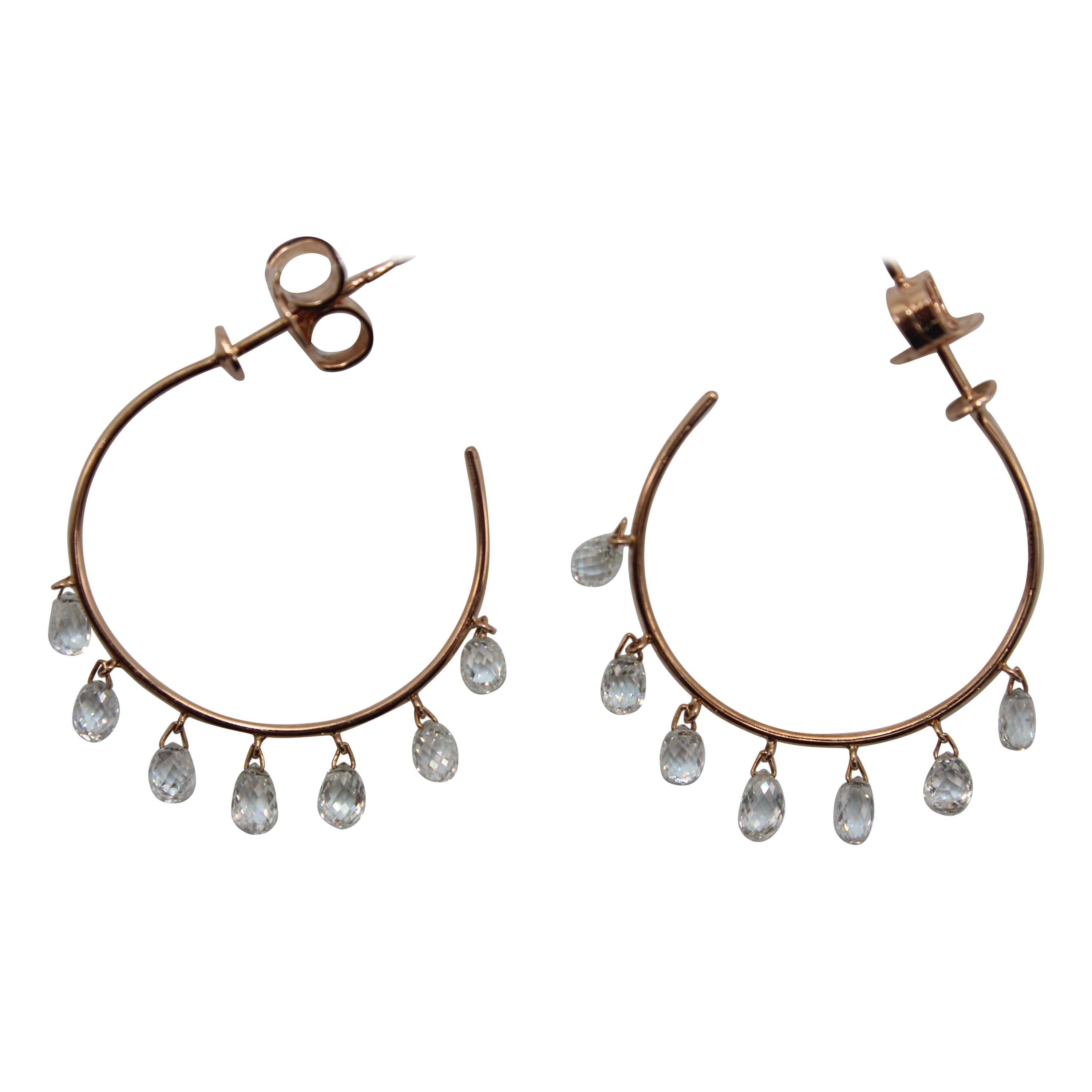 PANIM 2.84 Carats Diamond Briolette 18 Karat Rose Gold Hoops Earrings