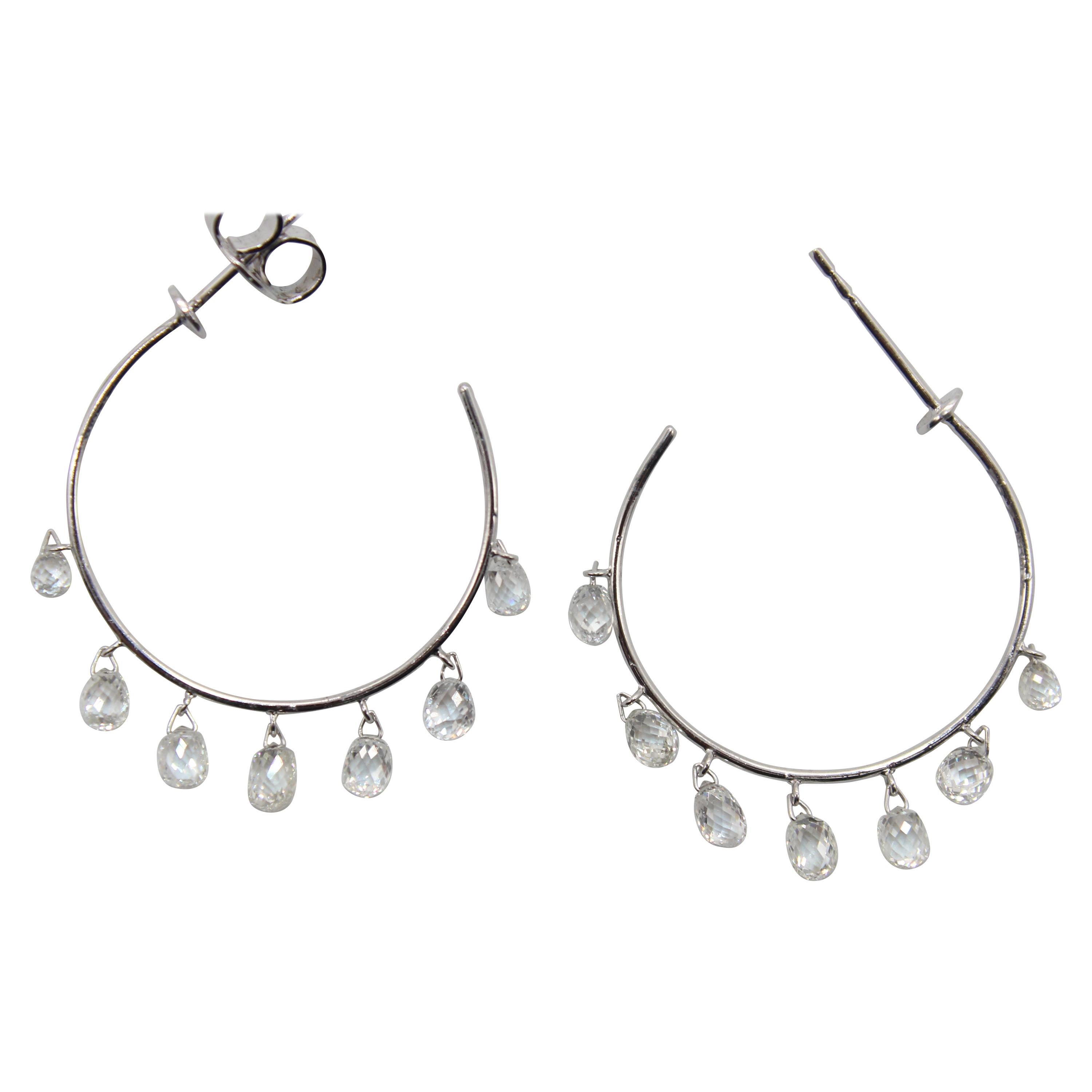 PANIM 2.82 Carats Diamond Briolette 18 Karat White Gold Hoop Earrings