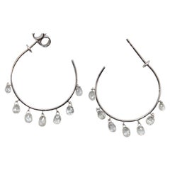 PANIM 2.82 Carats Diamond Briolette 18 Karat White Gold Hoop Earrings