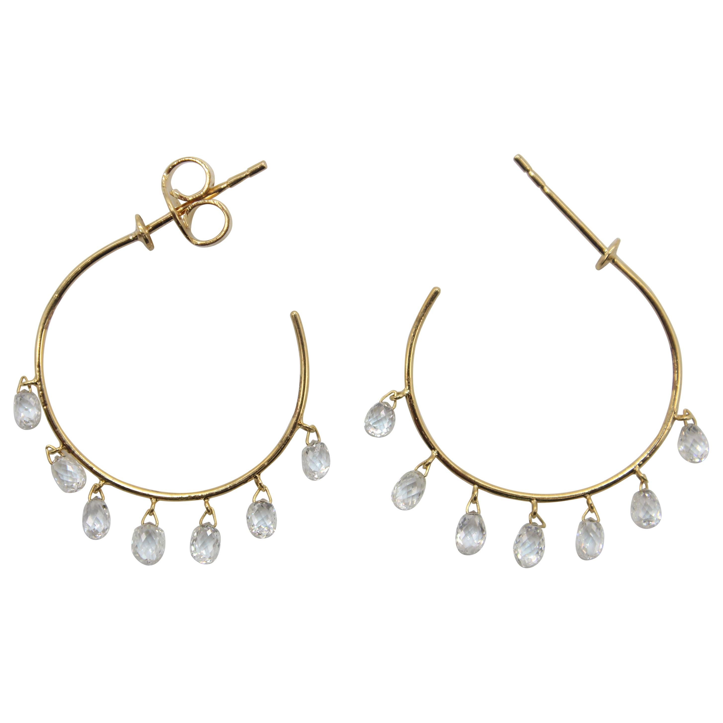 PANIM 2.84 Carats Diamond Briolette 18 Karat Yellow Gold Hoop Earrings