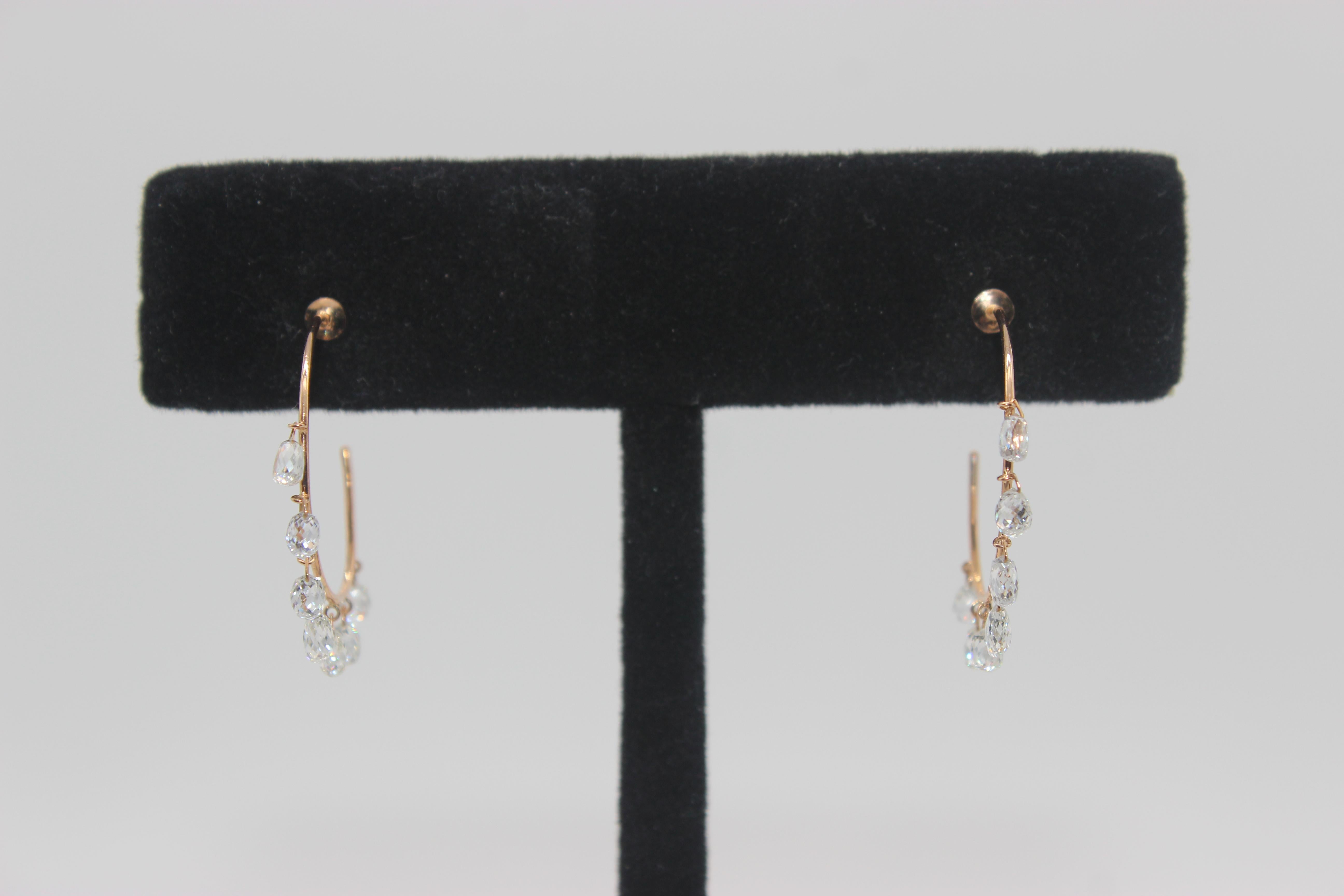 Modern PANIM 2.84 Carats Diamond Briolette 18 Karat Rose Gold Hoops Earrings For Sale