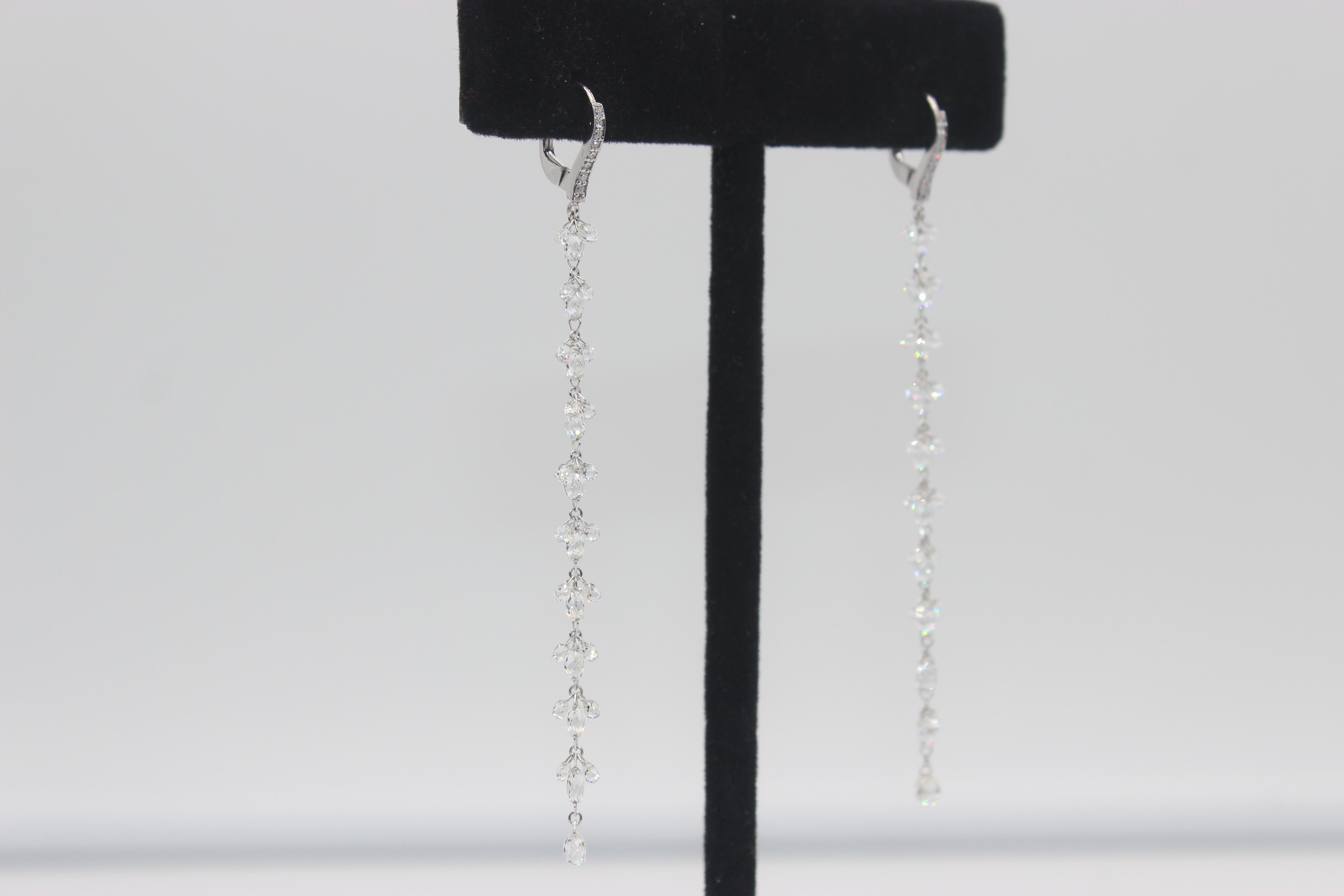 Modern PANIM Diamond Briolette 18K White Gold Floral Dangling Earrings For Sale