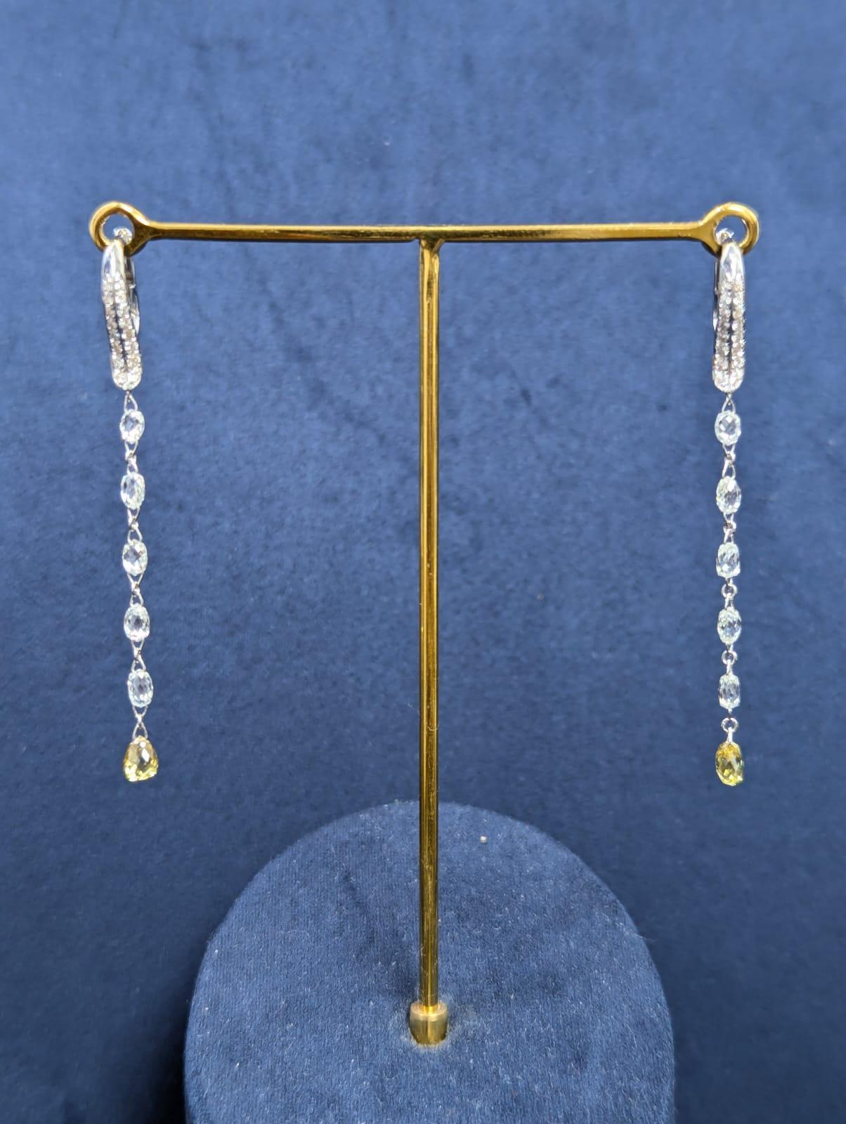 PANIM Orecchini a goccia mono in oro bianco 18 carati con diamante a brioletta in vendita 4