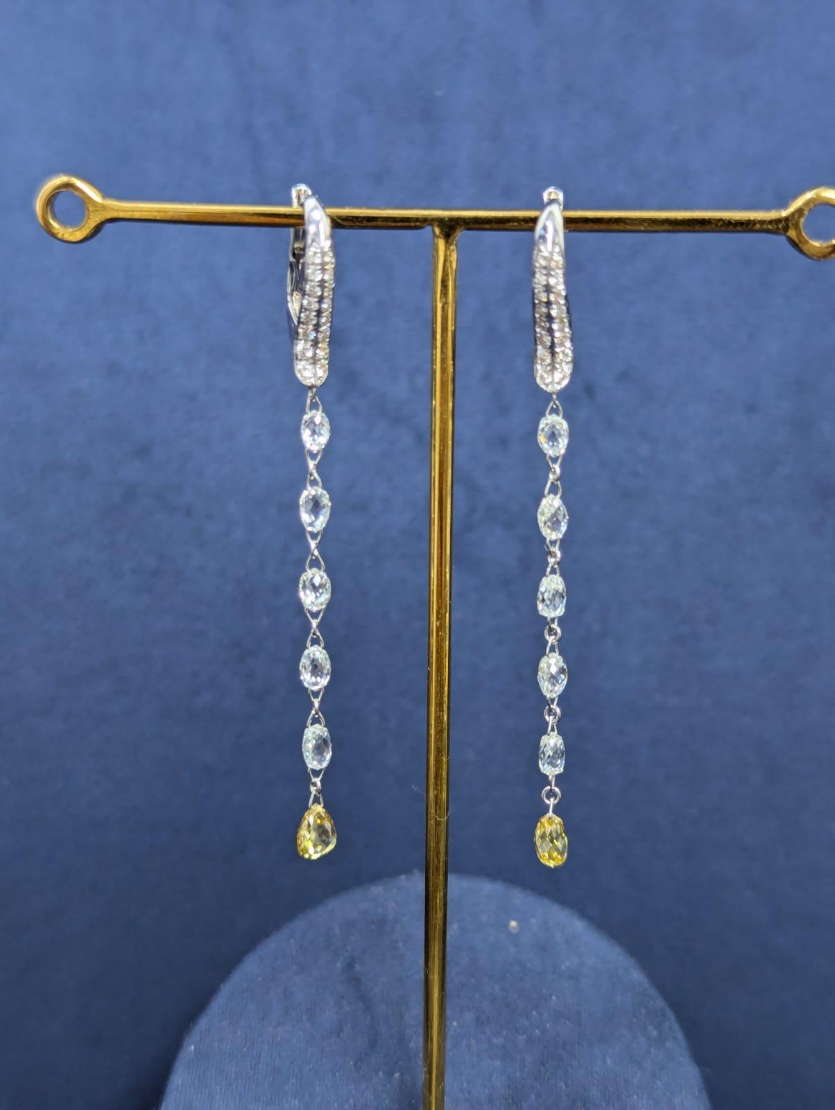 PANIM Orecchini a goccia mono in oro bianco 18 carati con diamante a brioletta in vendita 5