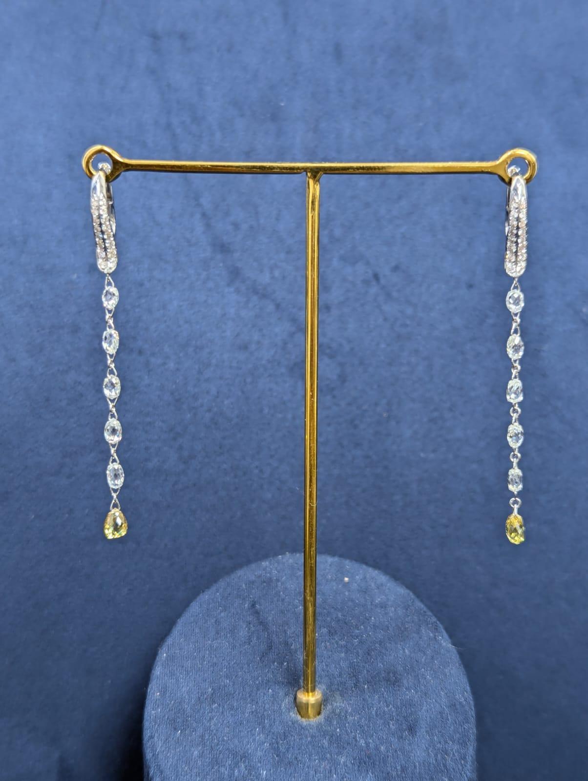 PANIM Orecchini a goccia mono in oro bianco 18 carati con diamante a brioletta in vendita 6
