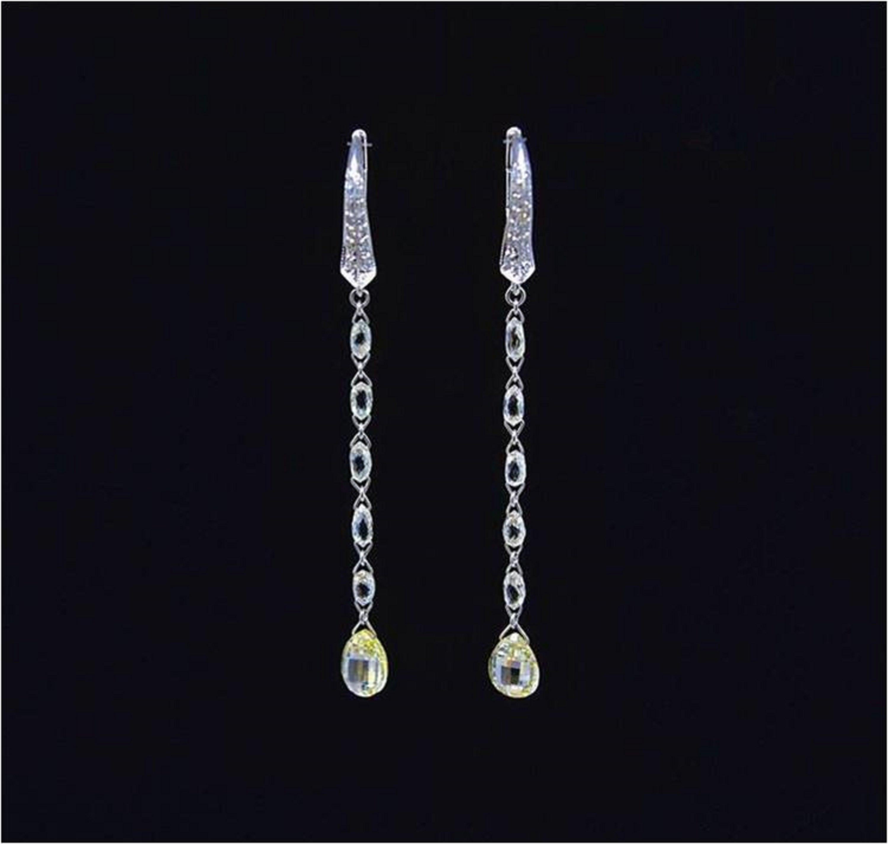 PANIM Diamond Briolette 18K White Gold Mono Drop Earrings

A unique day to day wear stunning dangling earrings. Each earrings contain drop shaped diamond briolettes with Natural Fancy Color Briolettes at the bottom in 18K White Gold.

Total Diamond