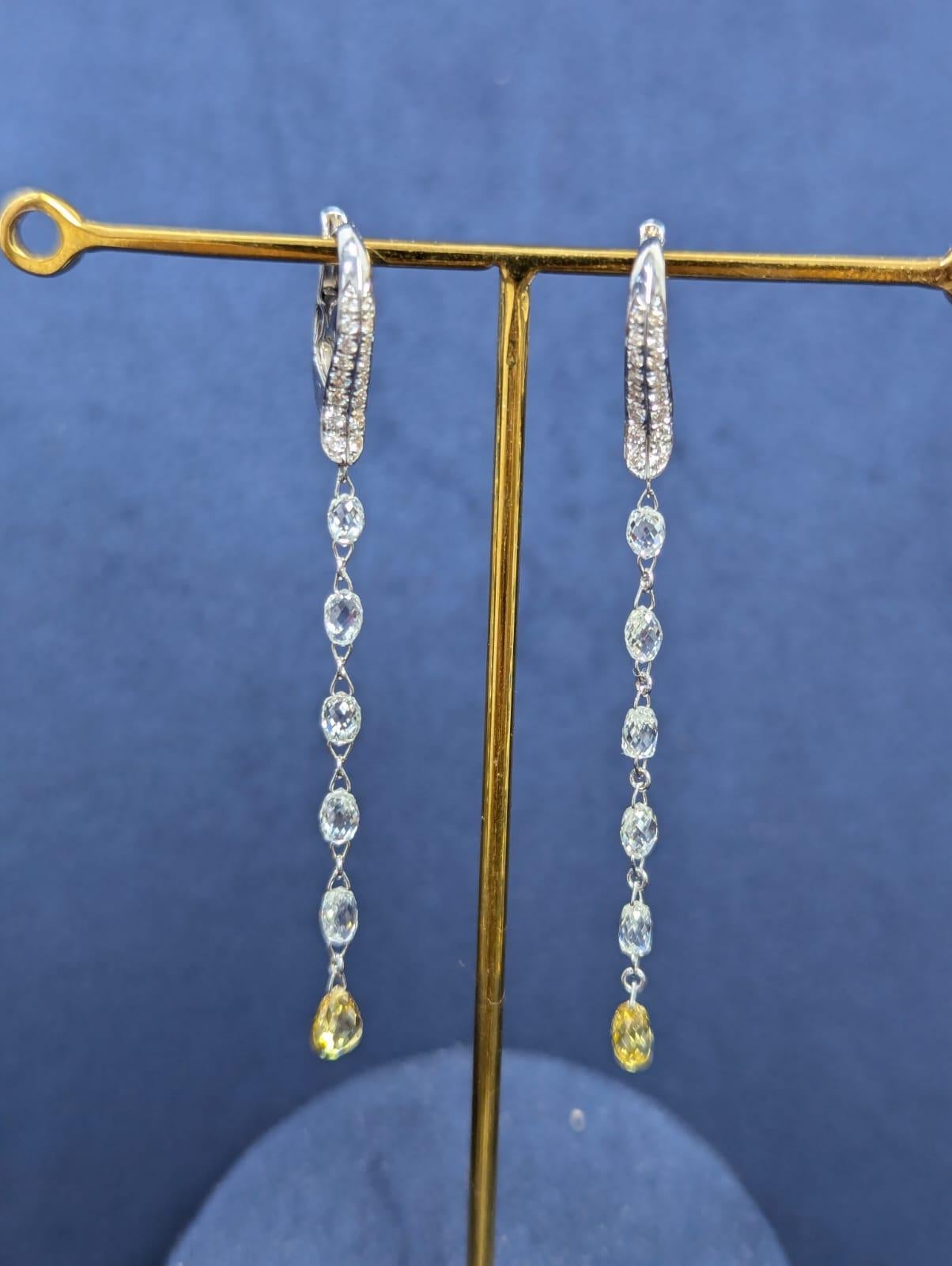 PANIM Orecchini a goccia mono in oro bianco 18 carati con diamante a brioletta in vendita 1