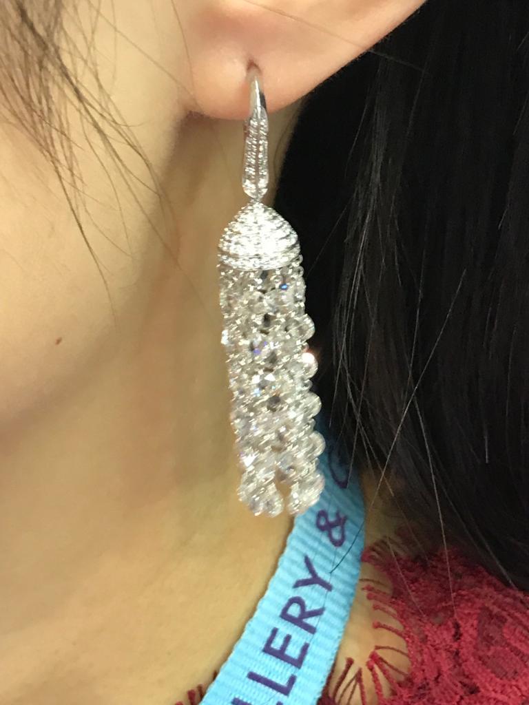 Panim Diamond Briolette 18k White Gold Tassel Earrings For Sale 2