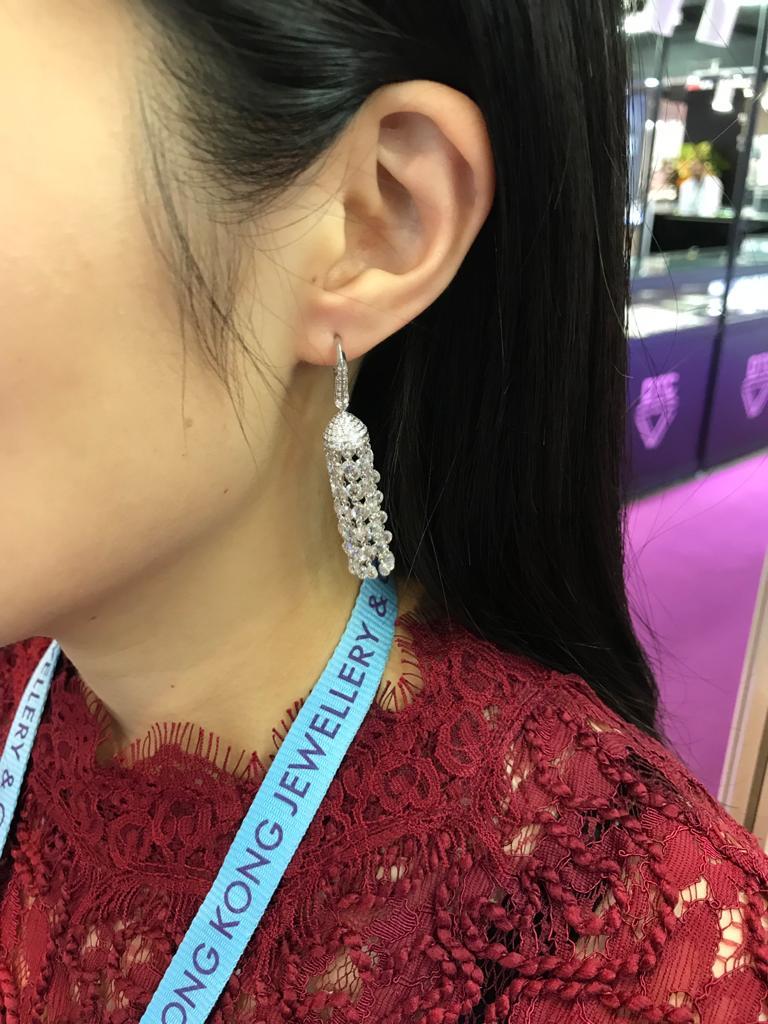 Panim Diamond Briolette 18k White Gold Tassel Earrings For Sale 3