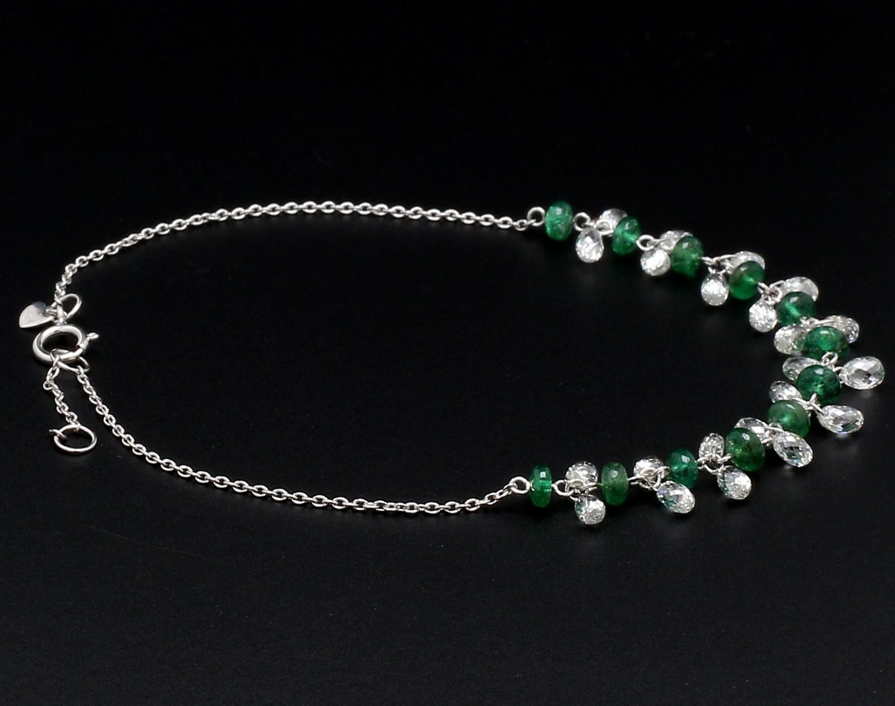 Modern PANIM Diamond Briolette and Emerald 18k White Gold Dangling Bracelet For Sale