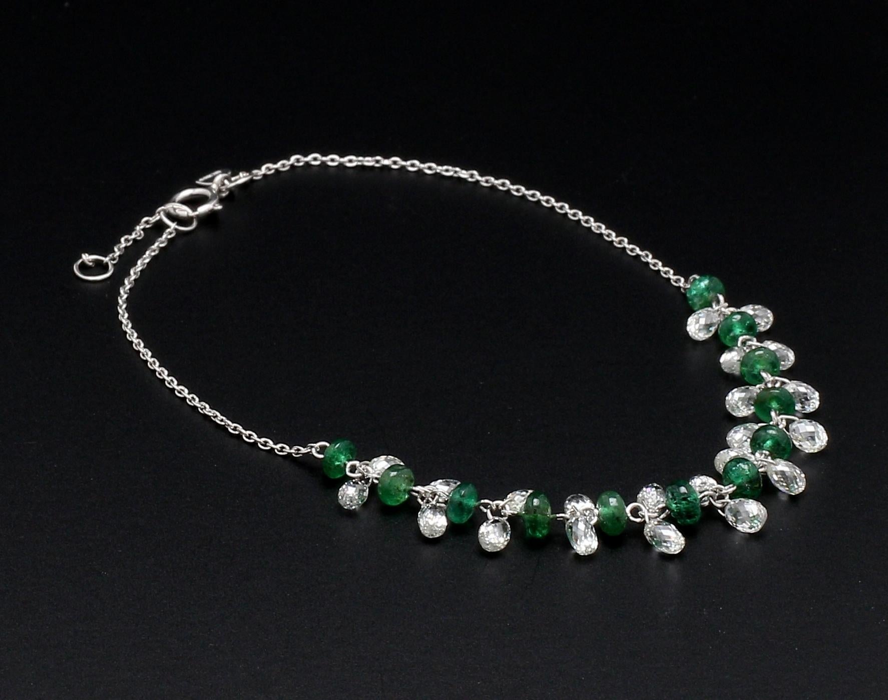 Briolette Cut PANIM Diamond Briolette and Emerald 18k White Gold Dangling Bracelet For Sale