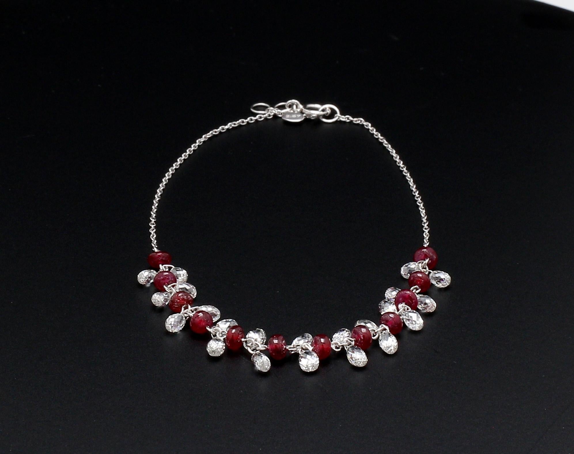 PANIM Diamond Briolette and Ruby 18k White Gold Dangling Bracelet For Sale 5