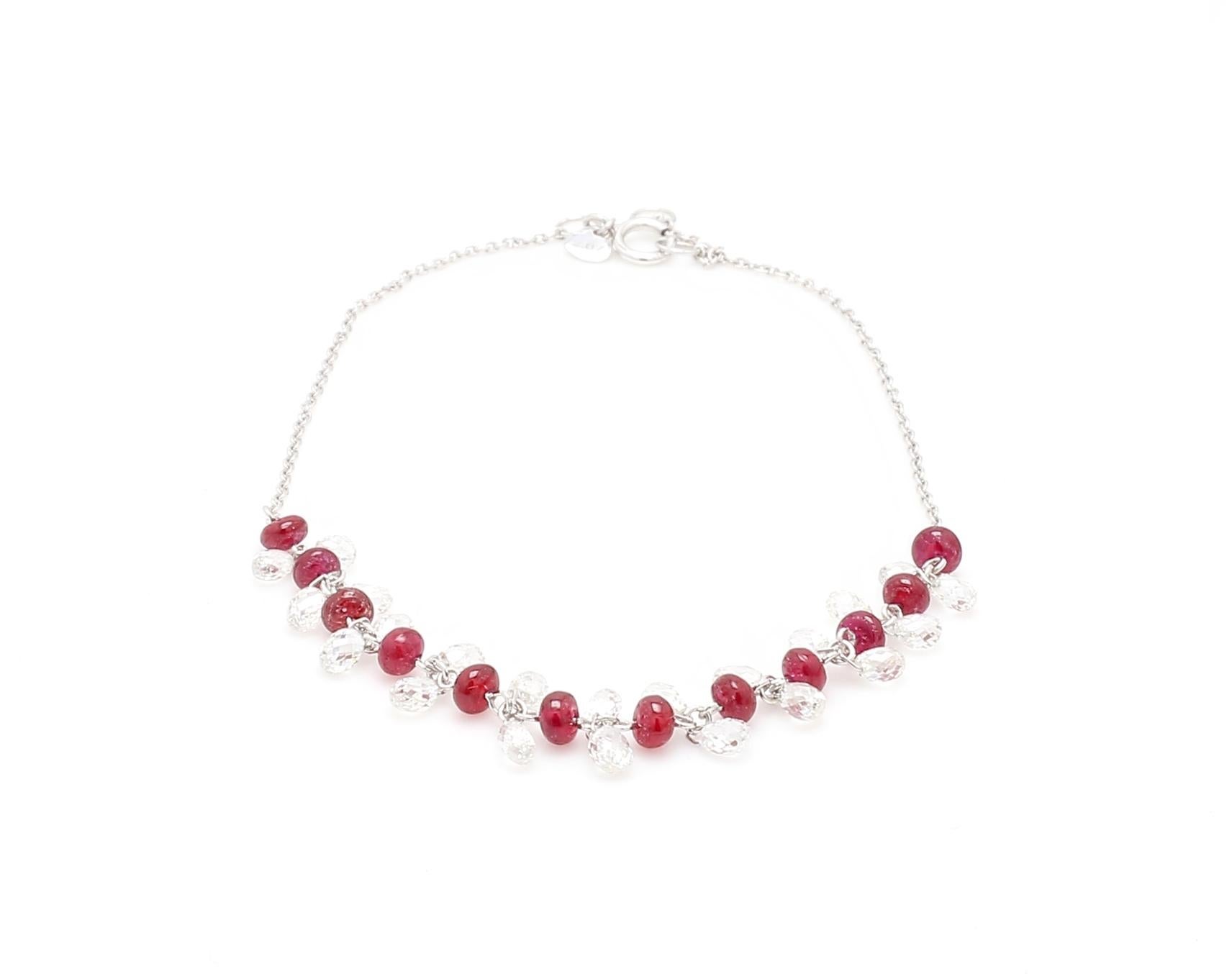 PANIM Diamond Briolette And Ruby 18K White Gold Dangling Bracelet

Our dangling briolette-cut diamond bracelet is extremely wearable. Its versatility and classic design make it a great accompaniment to various occasions. Beautifully made with