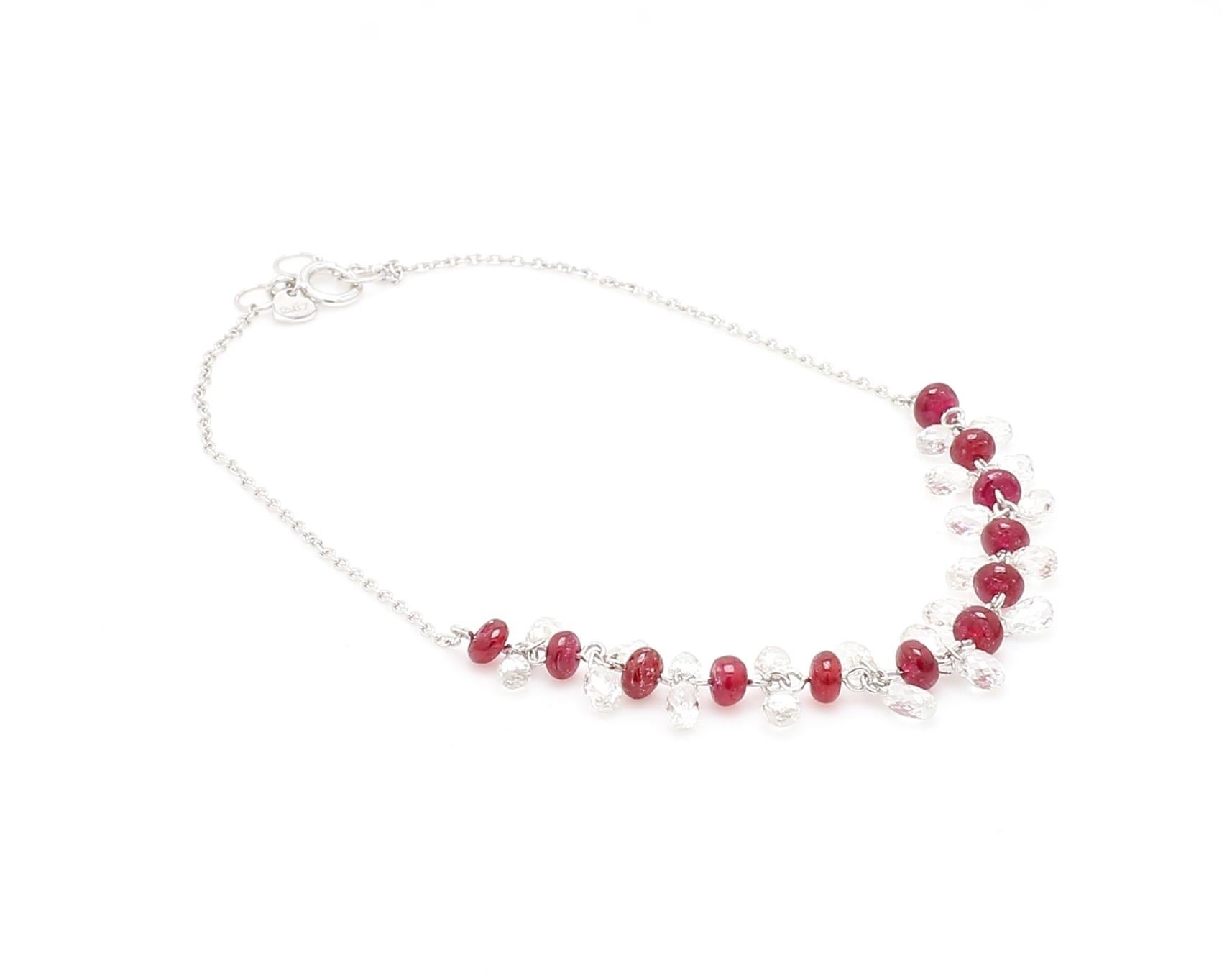 Donna PANIM Bracciale con briolette di diamanti e rubini in oro bianco 18 ct. in vendita