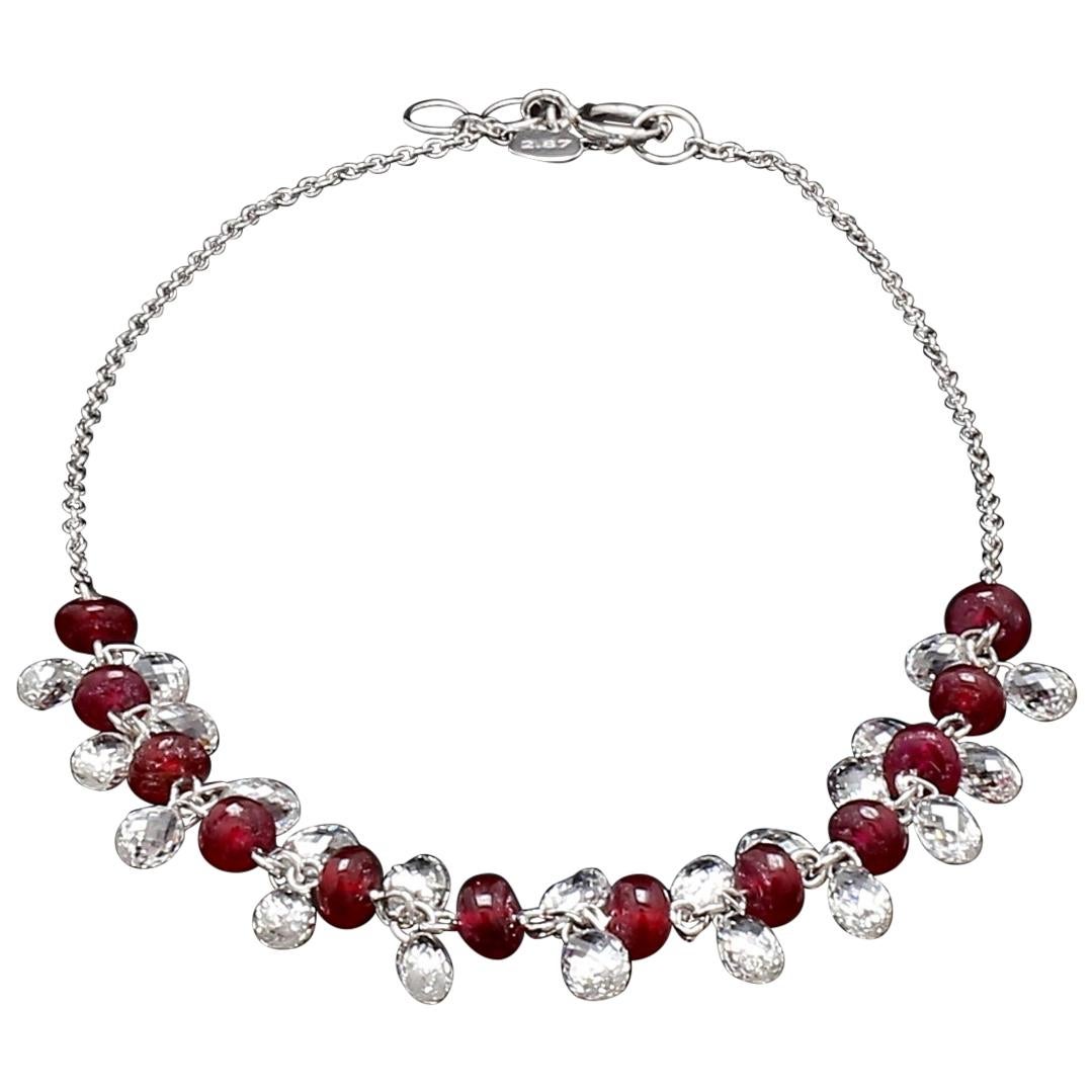 PANIM Bracelet pendant en or blanc 18 carats avec briolette de diamants et rubis