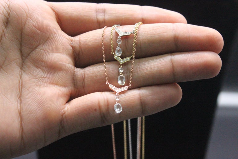 Panim Diamond Briolette Drop 18K Rose Gold Pendent Necklace For Sale at ...