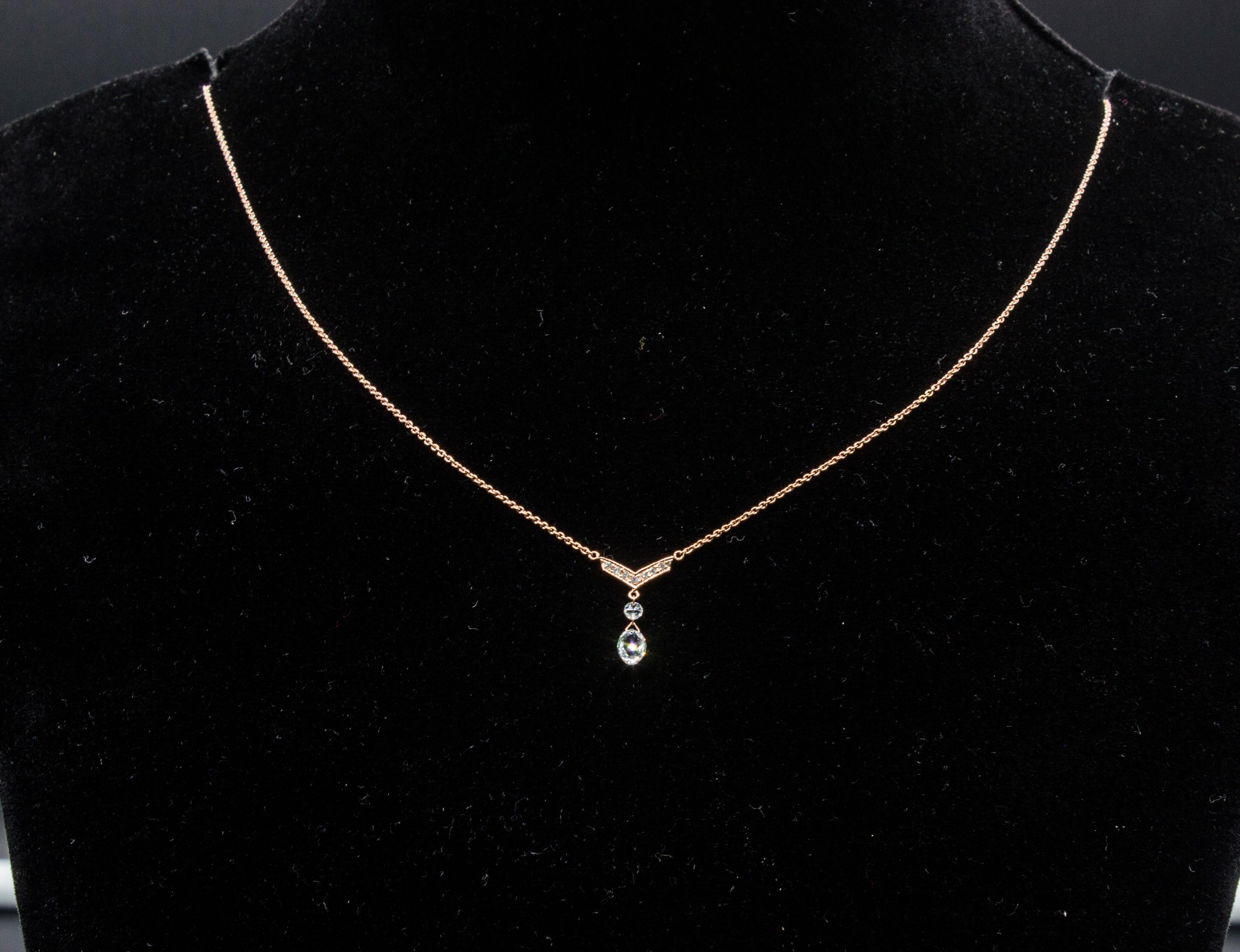 Briolette Cut PANIM Diamond Briolette Drop 18K Rose Gold Pendent Necklace For Sale
