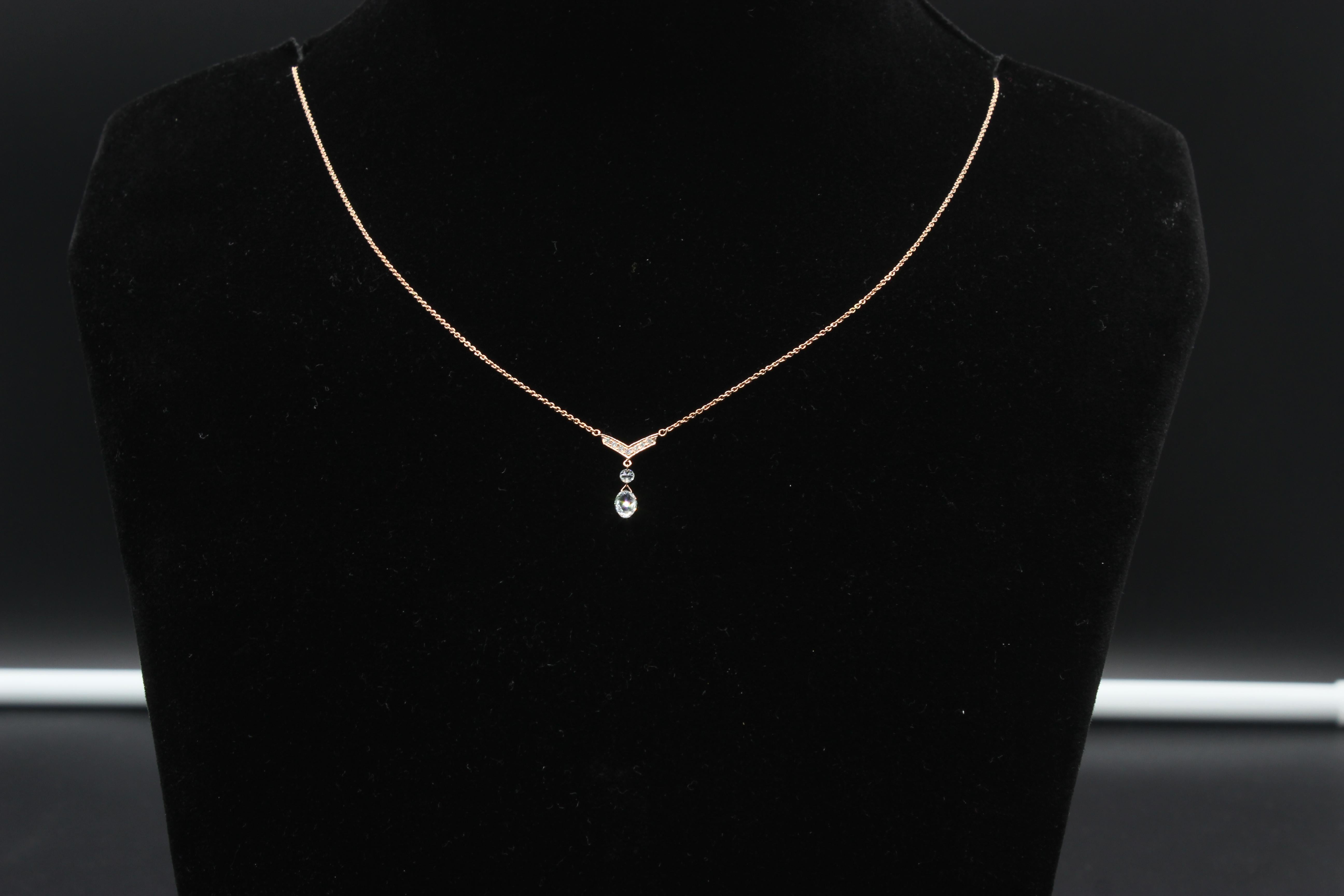 PANIM Diamond Briolette Drop 18K Rose Gold Pendent Necklace In New Condition For Sale In Tsim Sha Tsui, Hong Kong