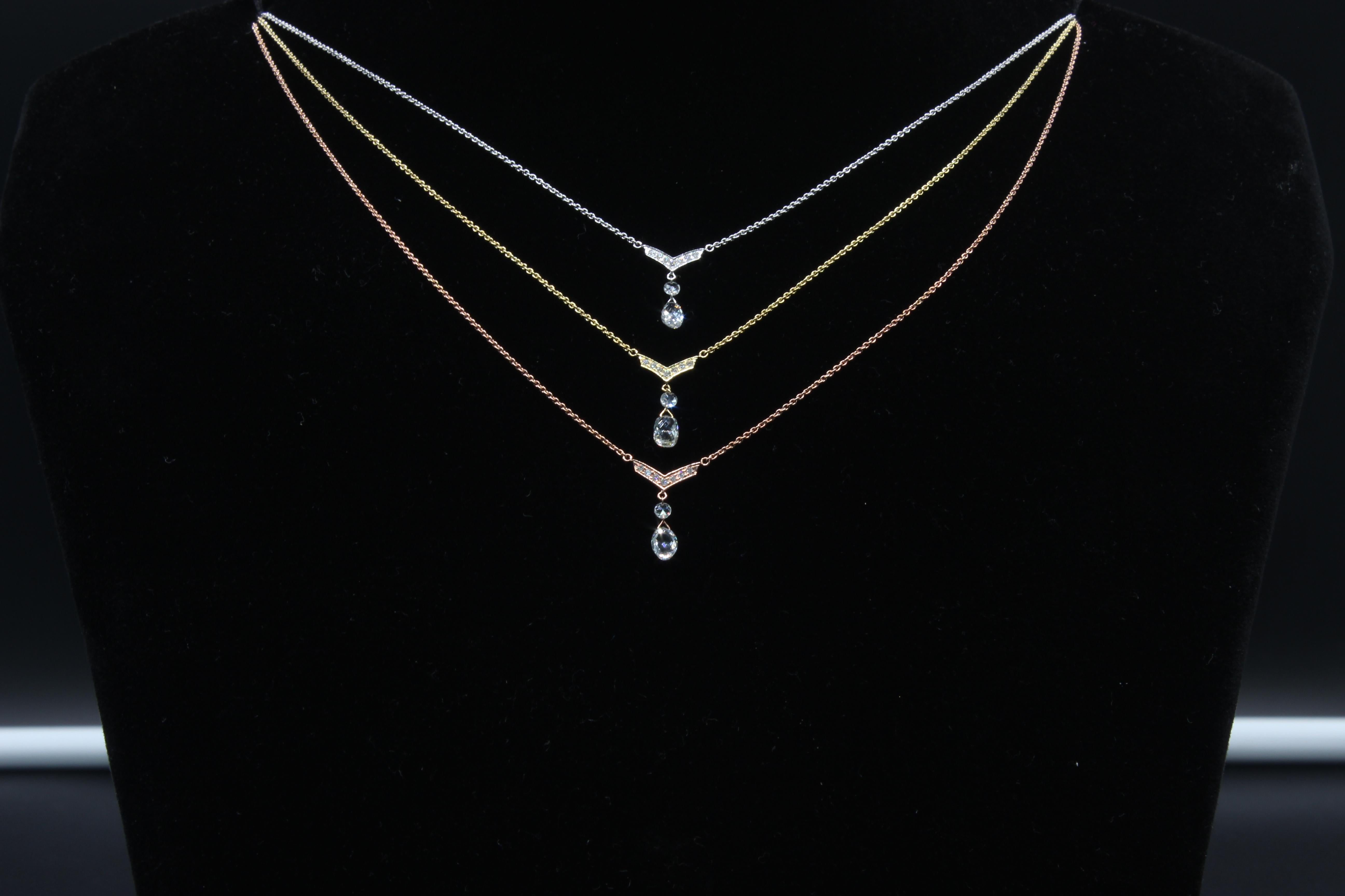 Women's PANIM Diamond Briolette Drop 18K Rose Gold Pendent Necklace For Sale