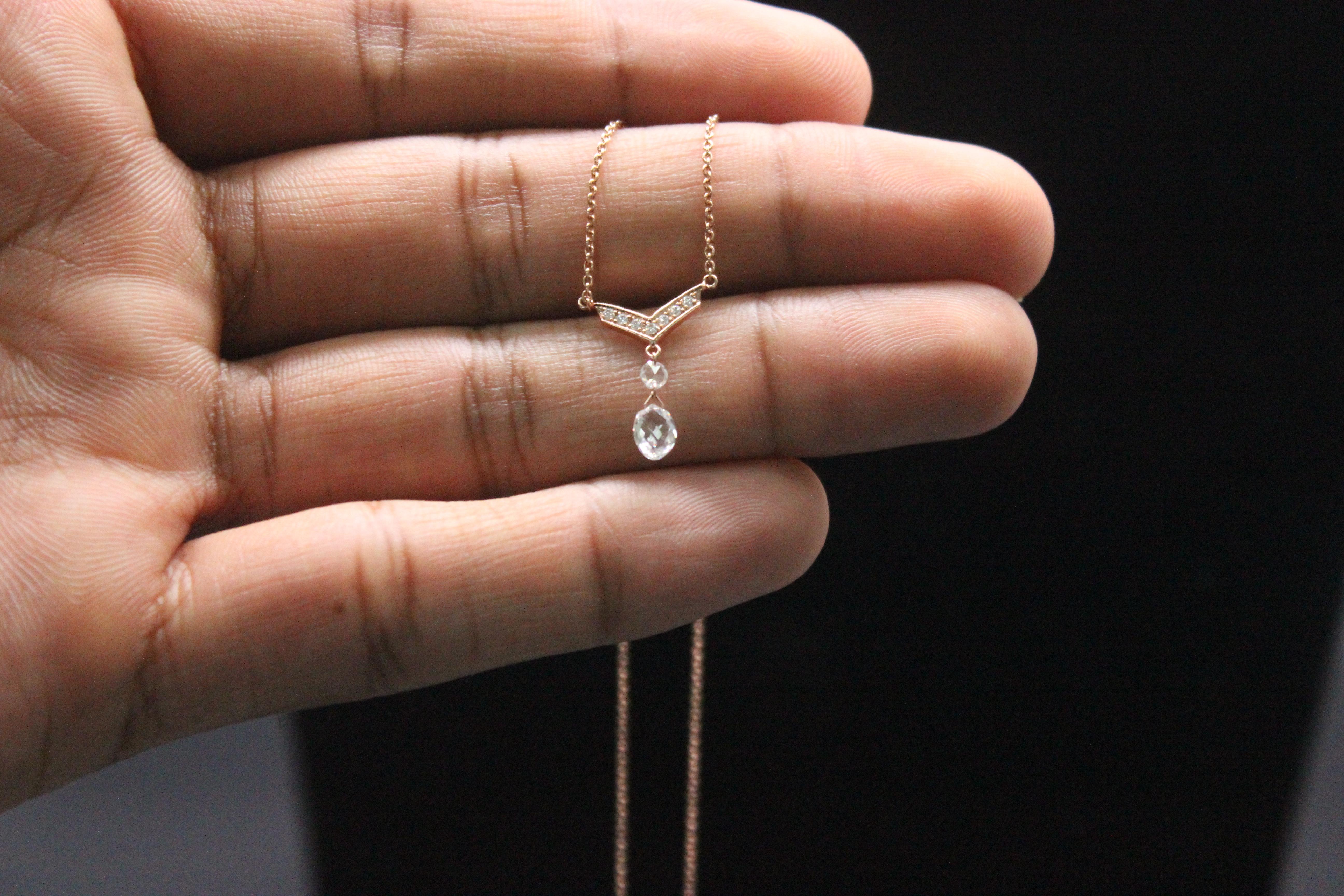 PANIM Diamond Briolette Drop 18K Rose Gold Pendent Necklace For Sale 1